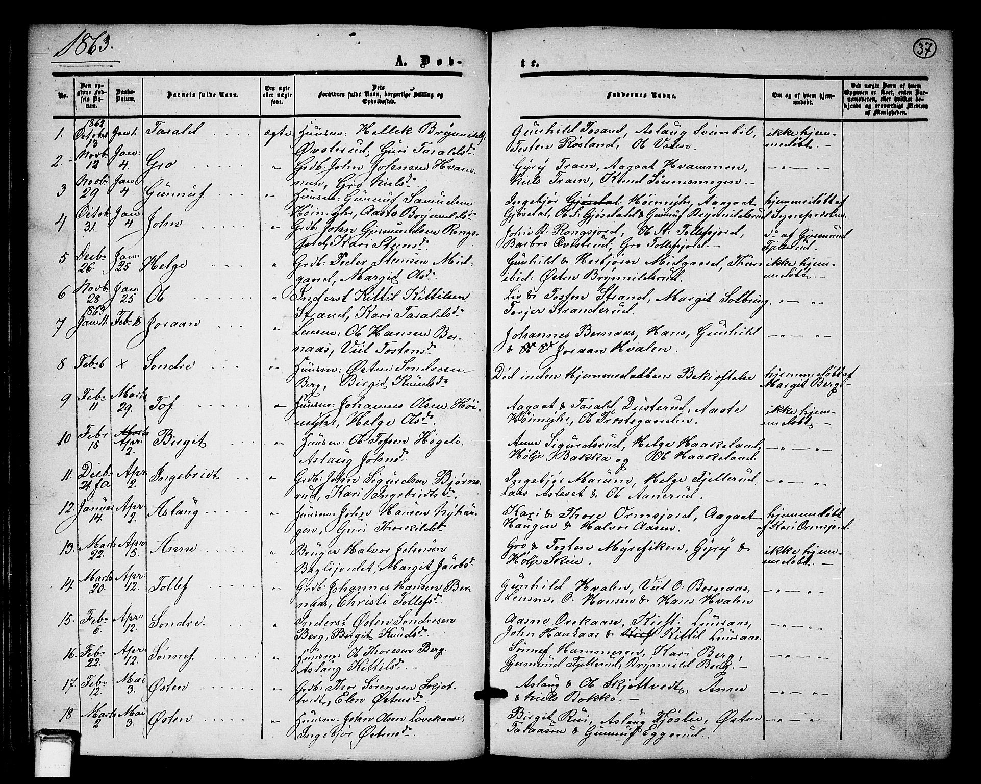 Tinn kirkebøker, SAKO/A-308/G/Ga/L0002: Parish register (copy) no. I 2, 1851-1883, p. 37