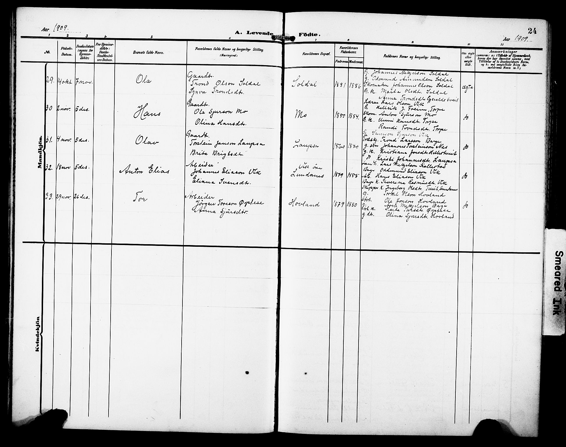 Kvam sokneprestembete, SAB/A-76201/H/Hab: Parish register (copy) no. C 4, 1906-1931, p. 24