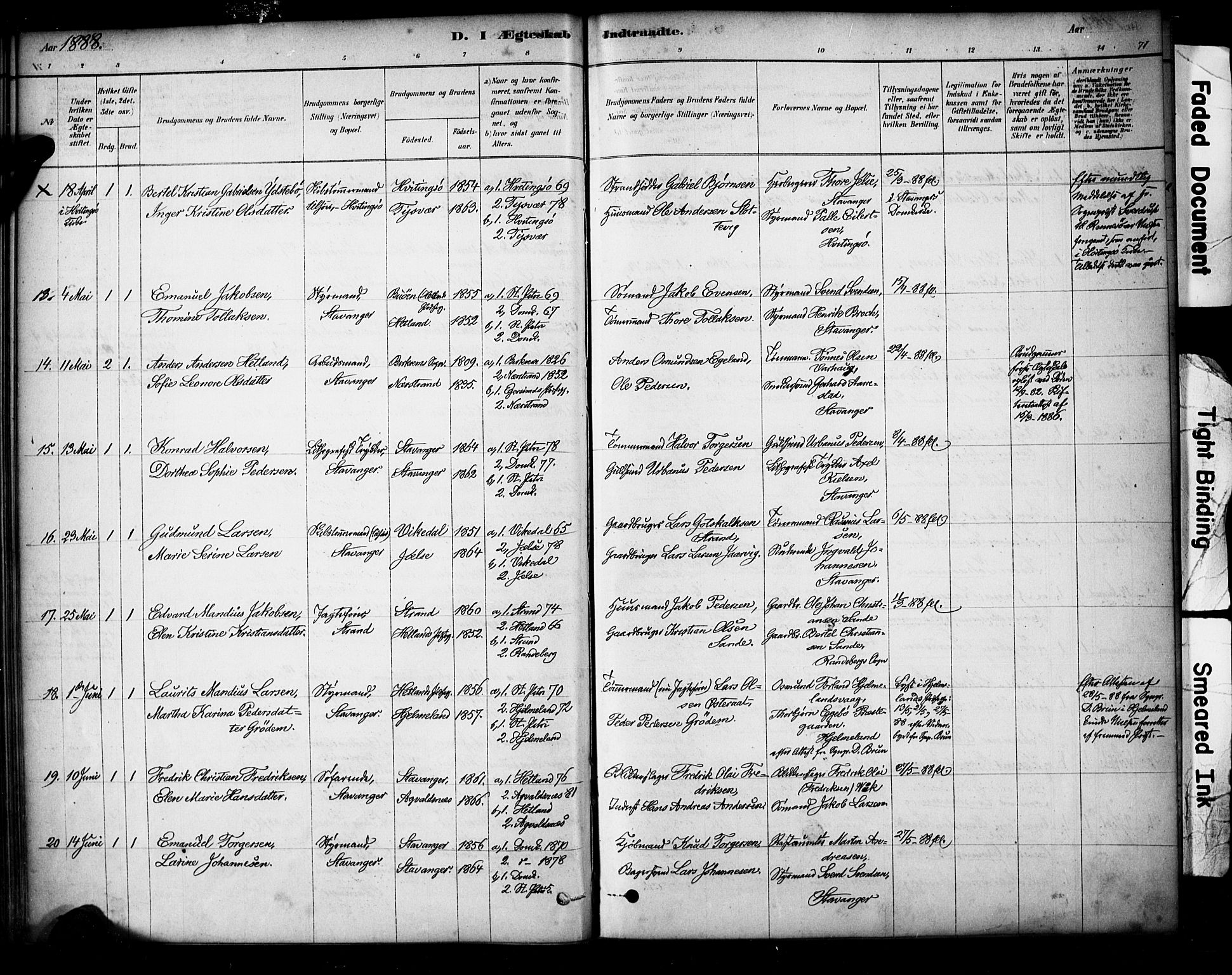 Domkirken sokneprestkontor, AV/SAST-A-101812/001/30/30BA/L0029: Parish register (official) no. A 28, 1878-1904, p. 71