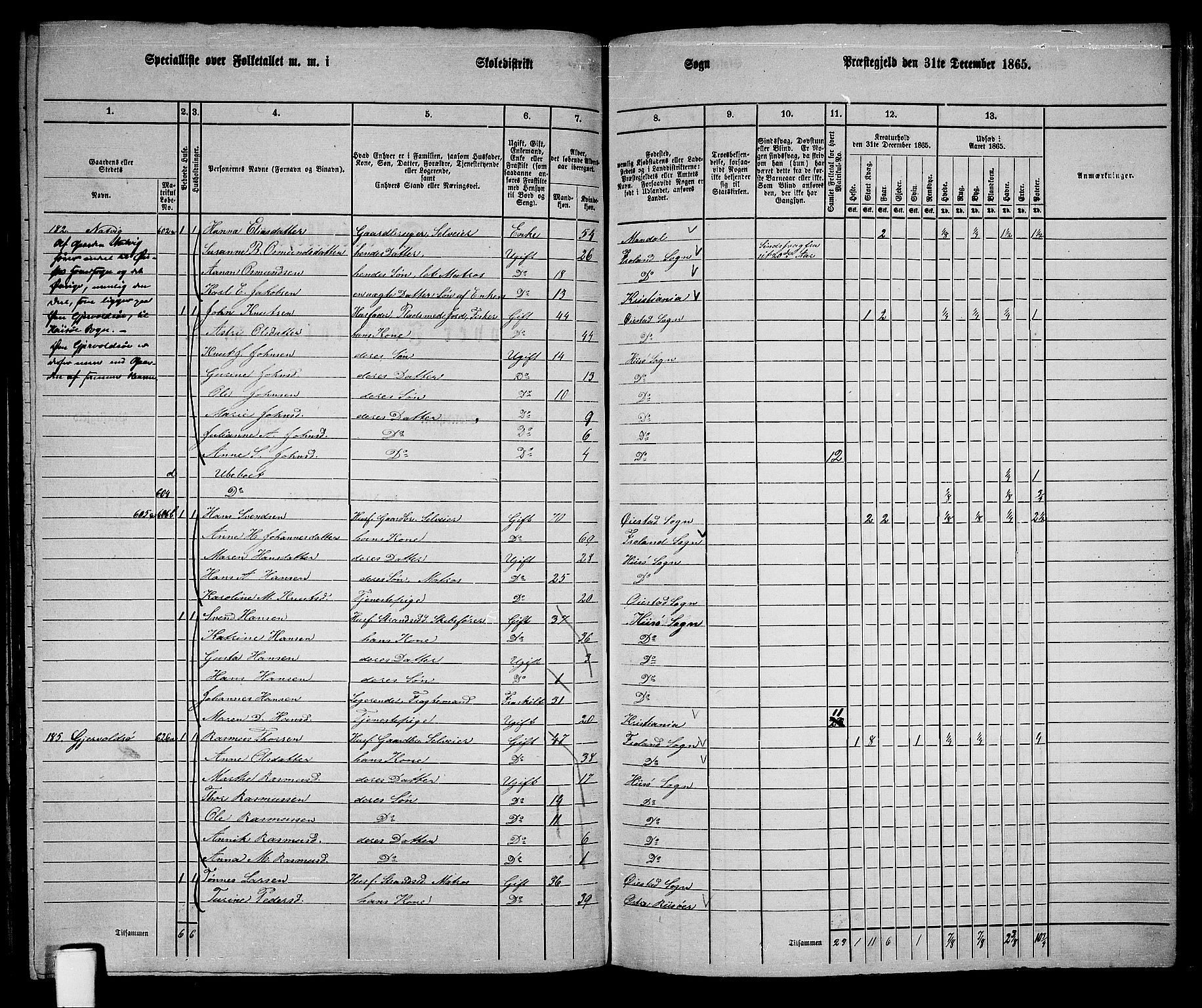 RA, 1865 census for Øyestad, 1865, p. 181