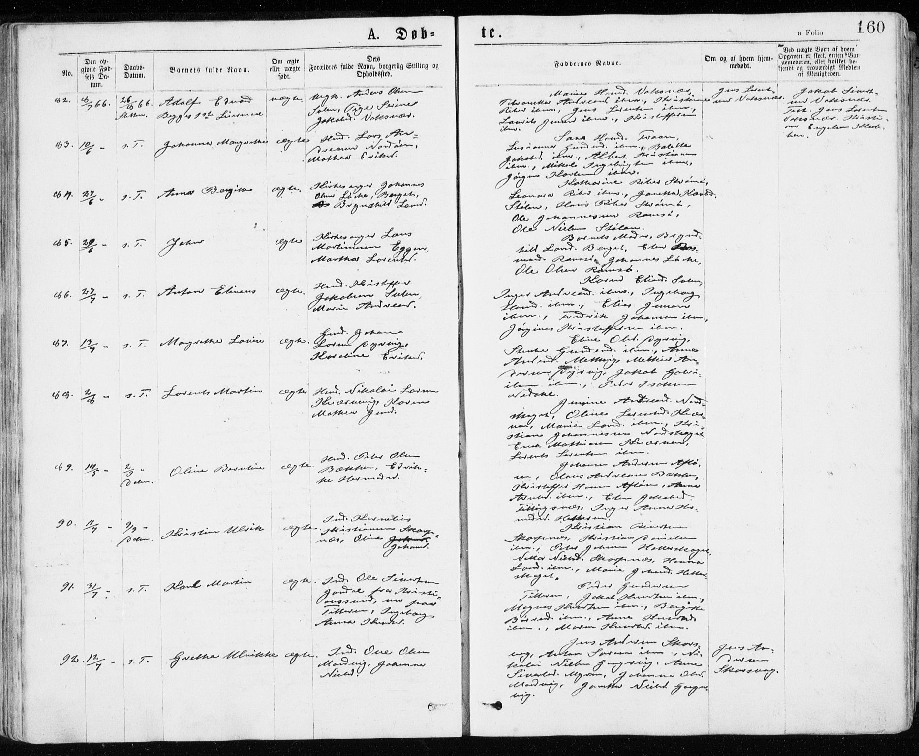 Ministerialprotokoller, klokkerbøker og fødselsregistre - Sør-Trøndelag, AV/SAT-A-1456/640/L0576: Parish register (official) no. 640A01, 1846-1876, p. 160