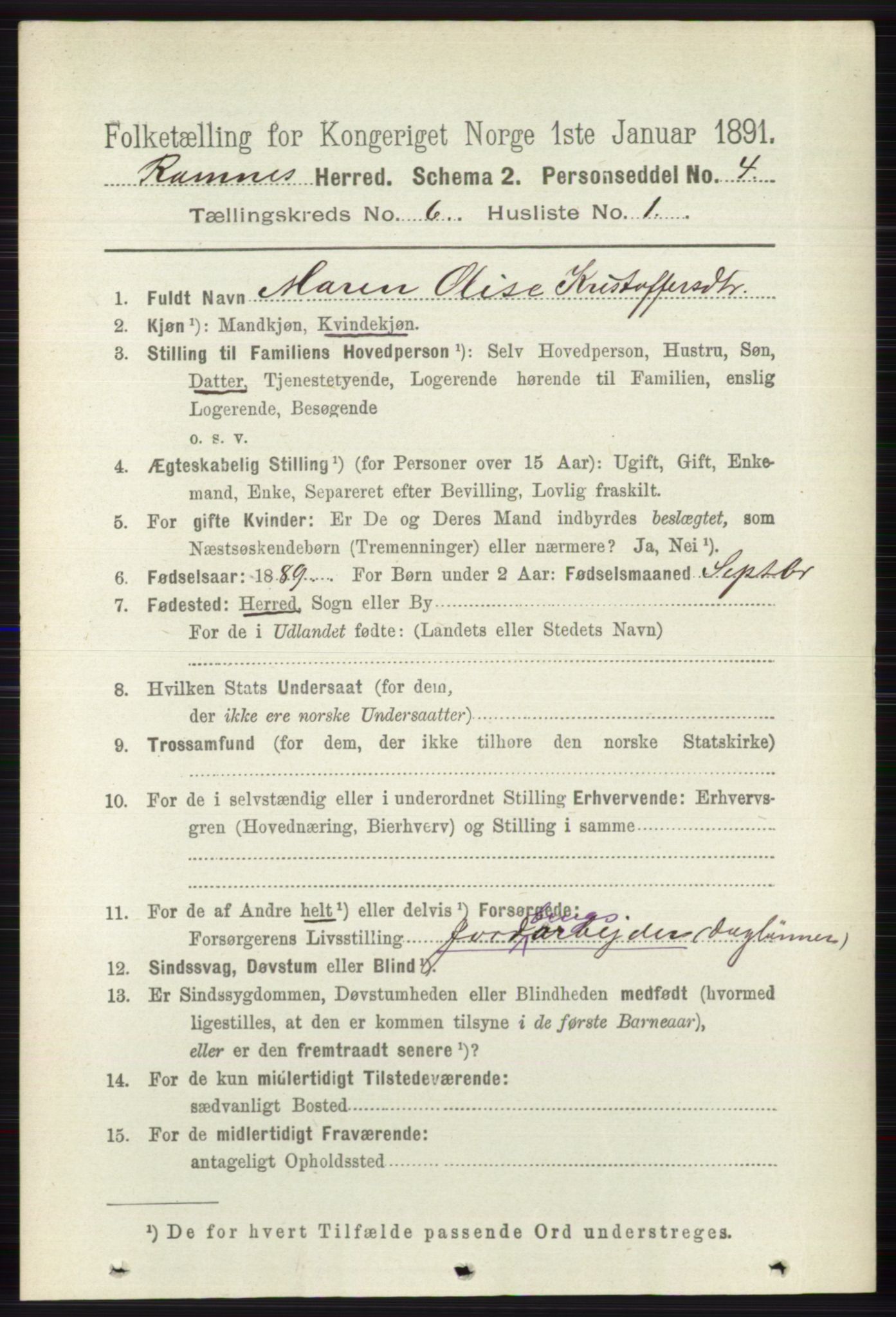 RA, 1891 census for 0718 Ramnes, 1891, p. 3323