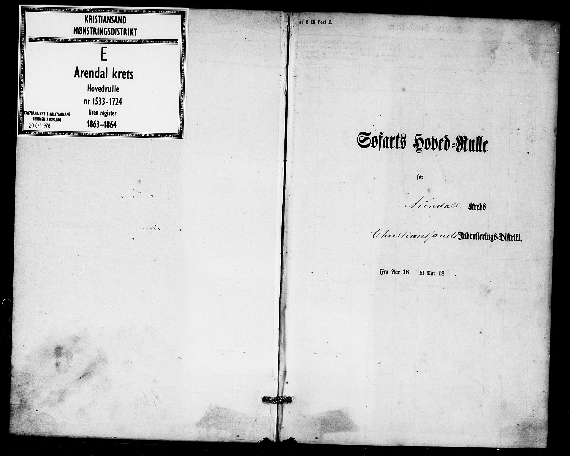 Arendal mønstringskrets, AV/SAK-2031-0012/F/Fb/L0002: Hovedrulle nr 1533-1724 uten register, E-3, 1863-1864, p. 1