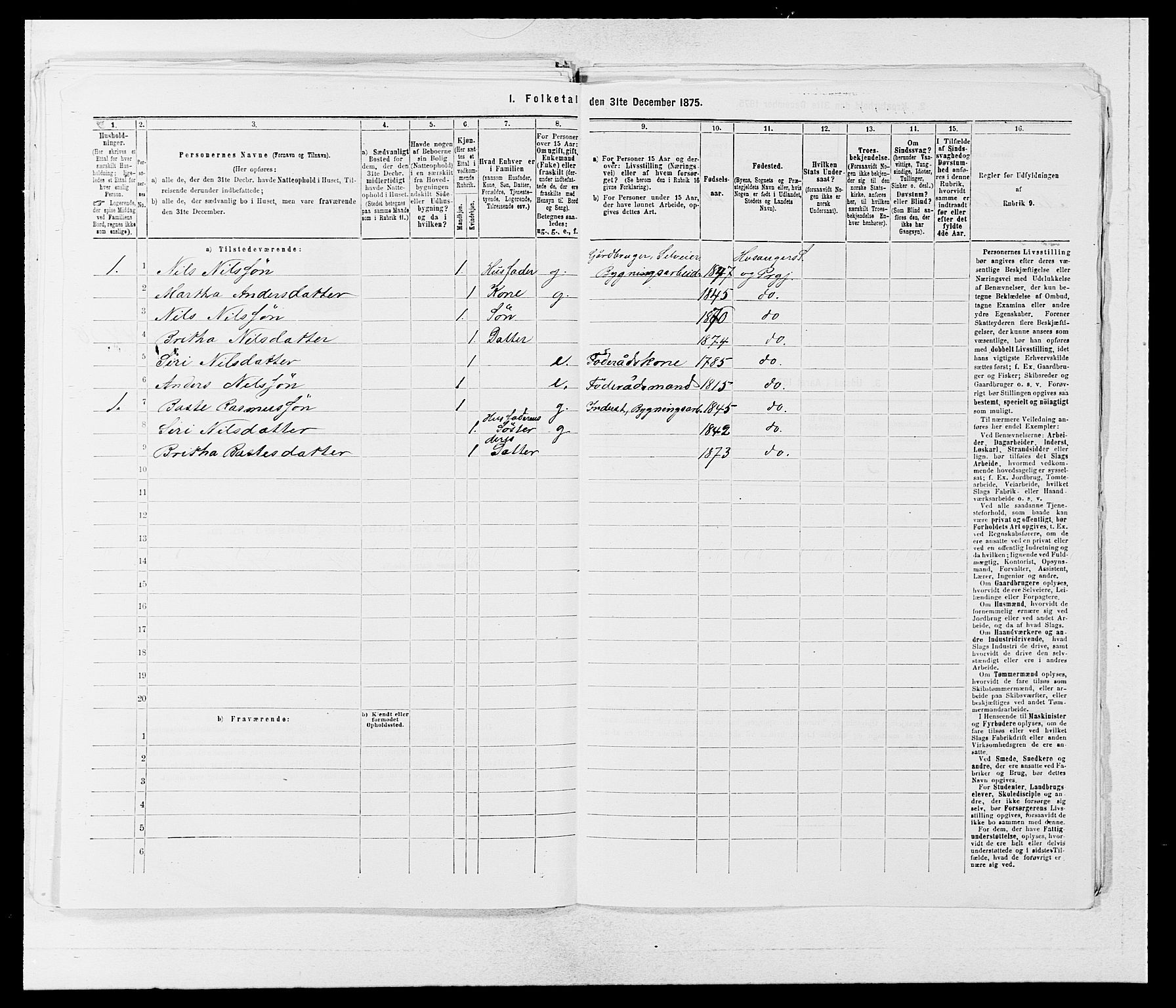 SAB, 1875 census for 1253P Hosanger, 1875, p. 266