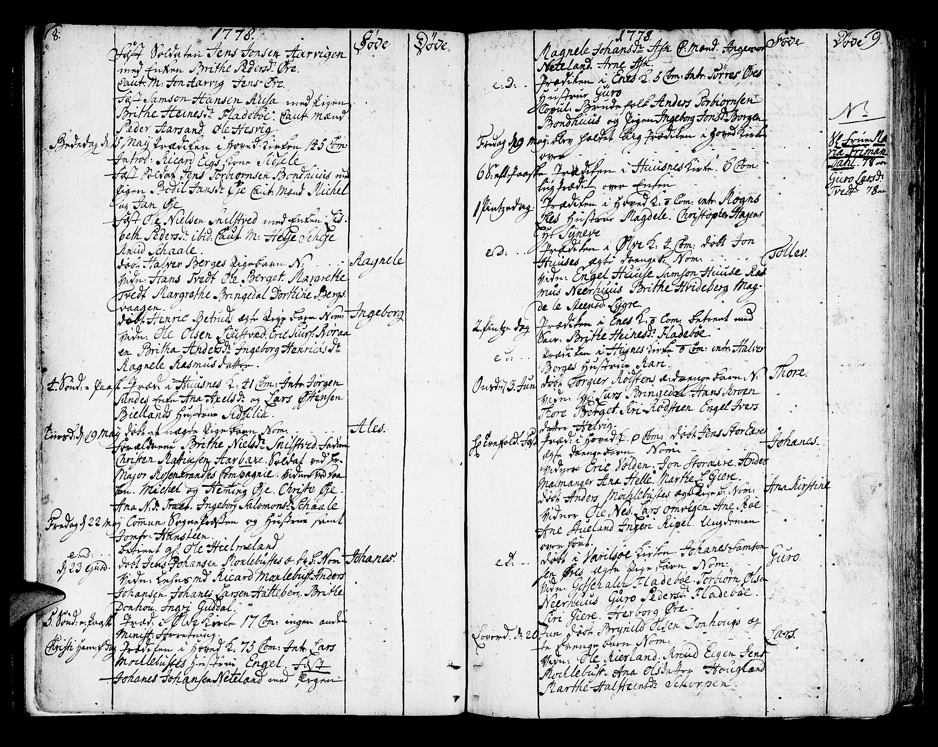 Kvinnherad sokneprestembete, SAB/A-76401/H/Haa: Parish register (official) no. A 4, 1778-1811, p. 8-9