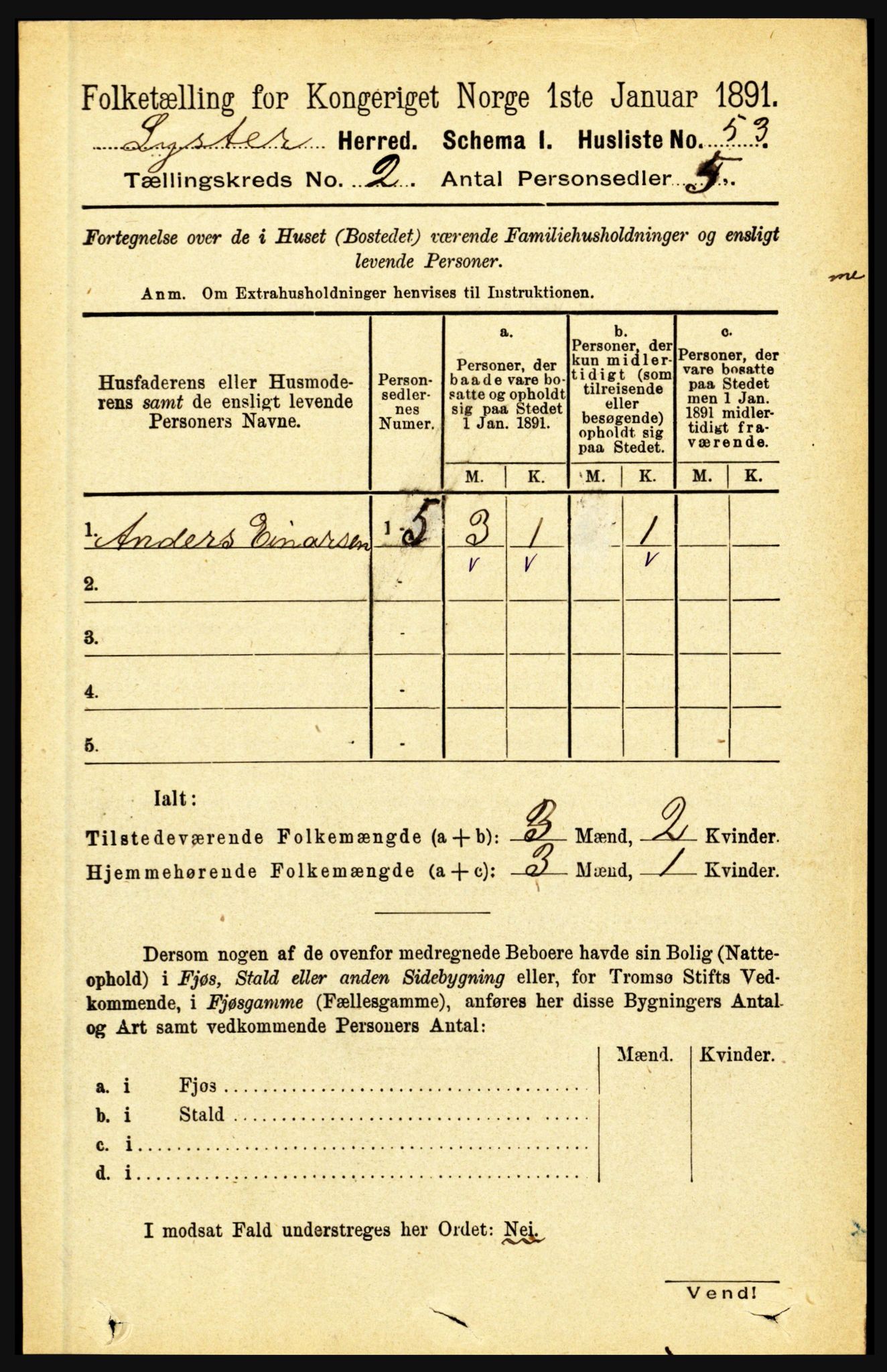 RA, 1891 census for 1426 Luster, 1891, p. 832