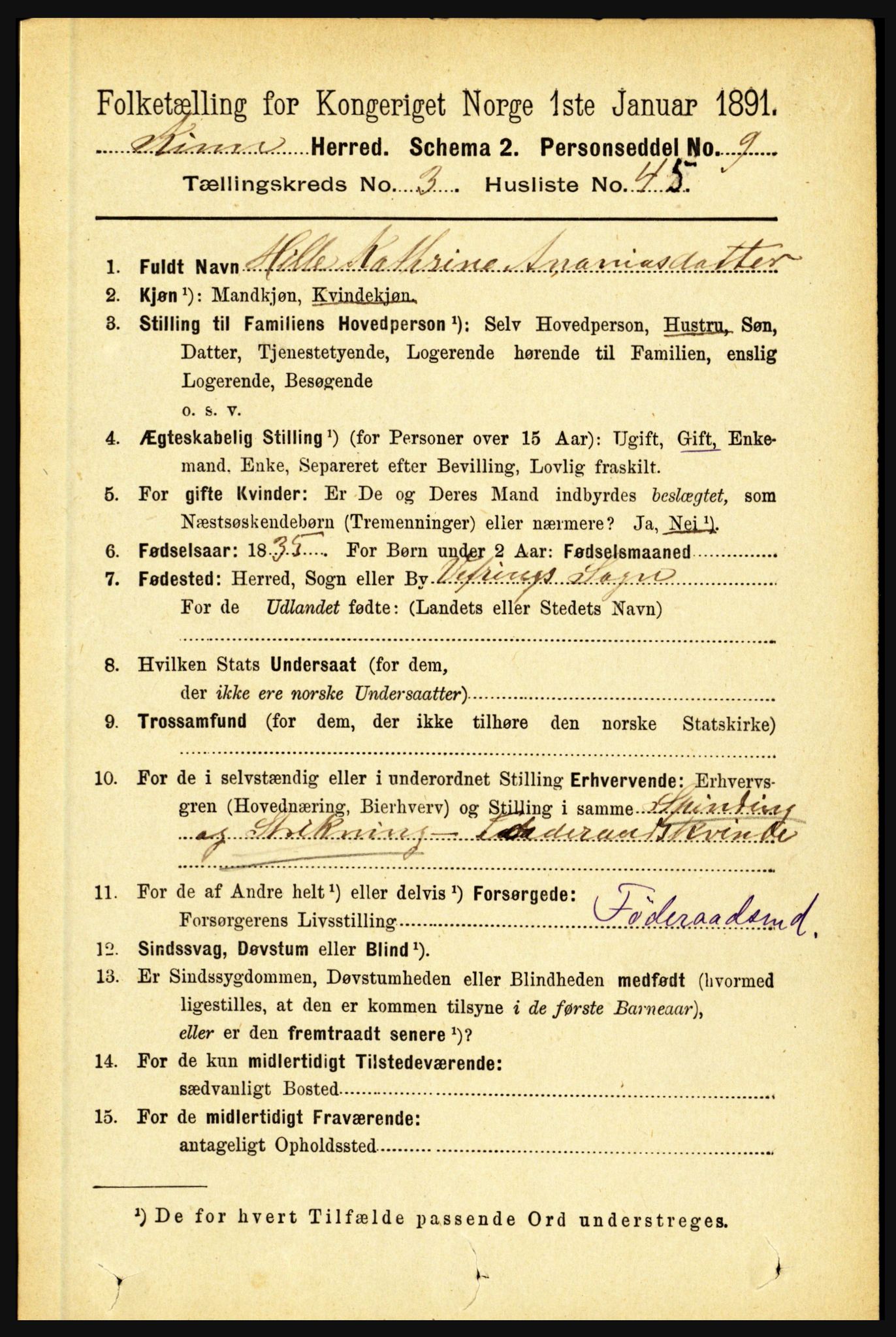 RA, 1891 census for 1437 Kinn, 1891, p. 1240