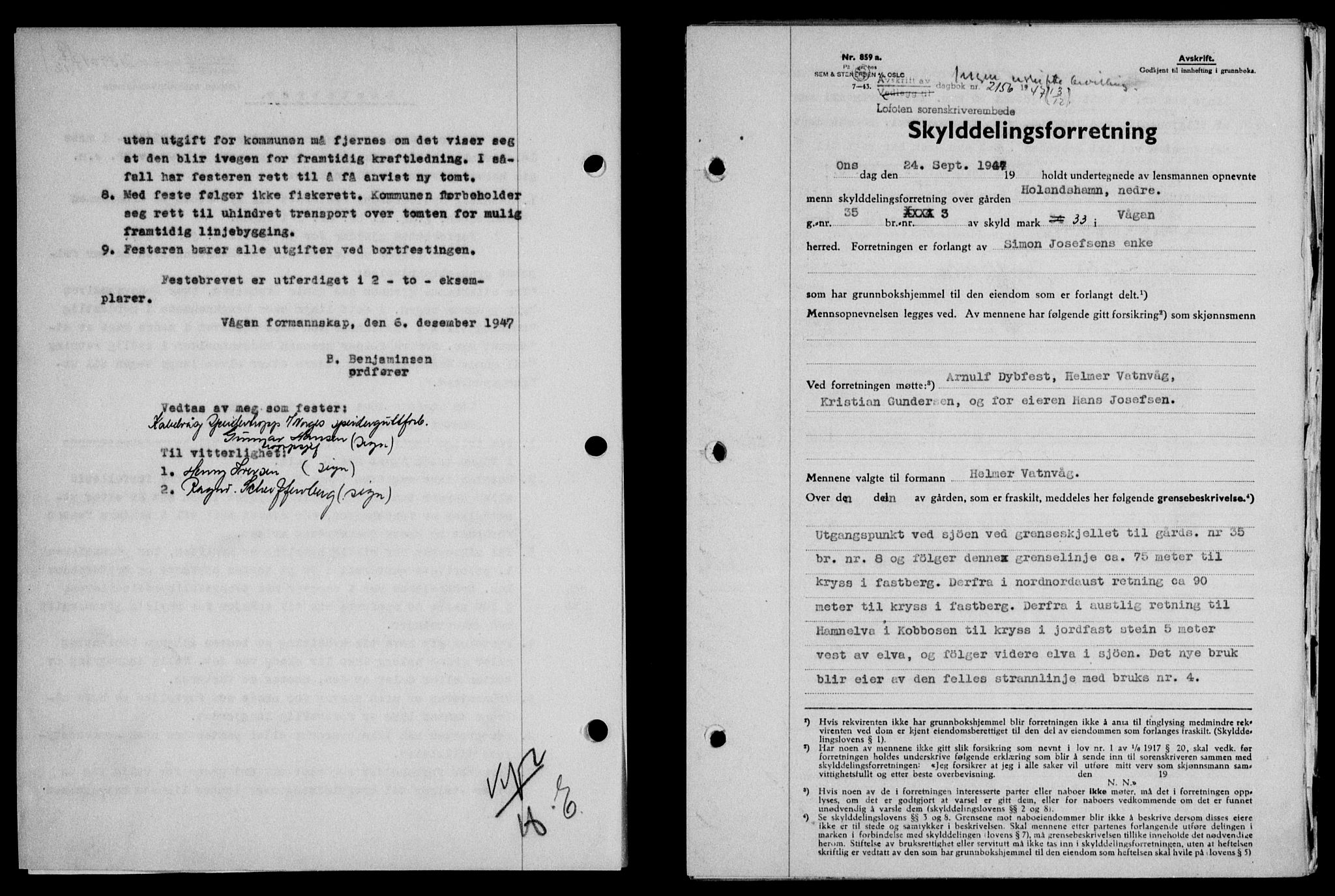 Lofoten sorenskriveri, SAT/A-0017/1/2/2C/L0017a: Mortgage book no. 17a, 1947-1948, Diary no: : 2156/1947