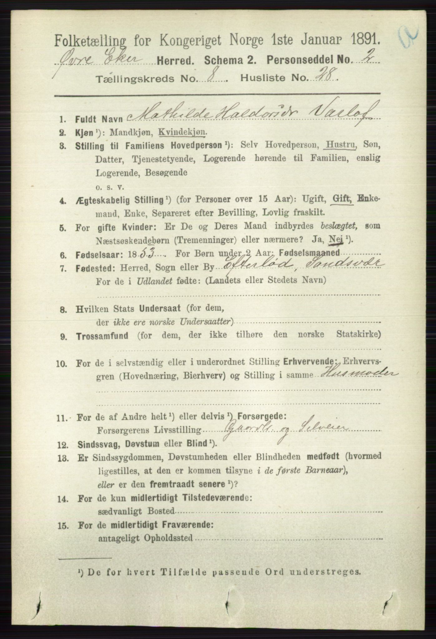 RA, 1891 census for 0624 Øvre Eiker, 1891, p. 3383