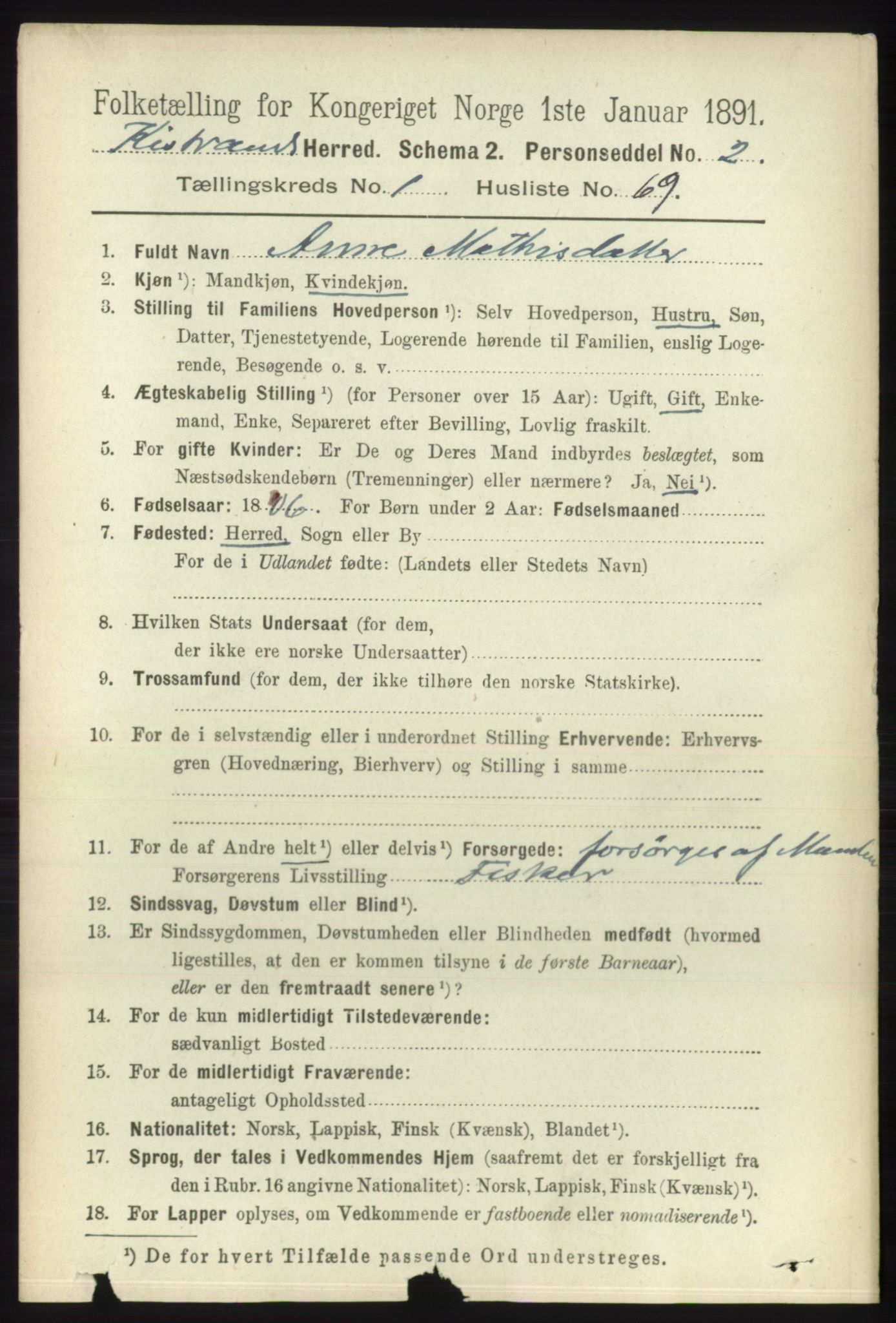 RA, 1891 census for 2020 Kistrand, 1891, p. 509