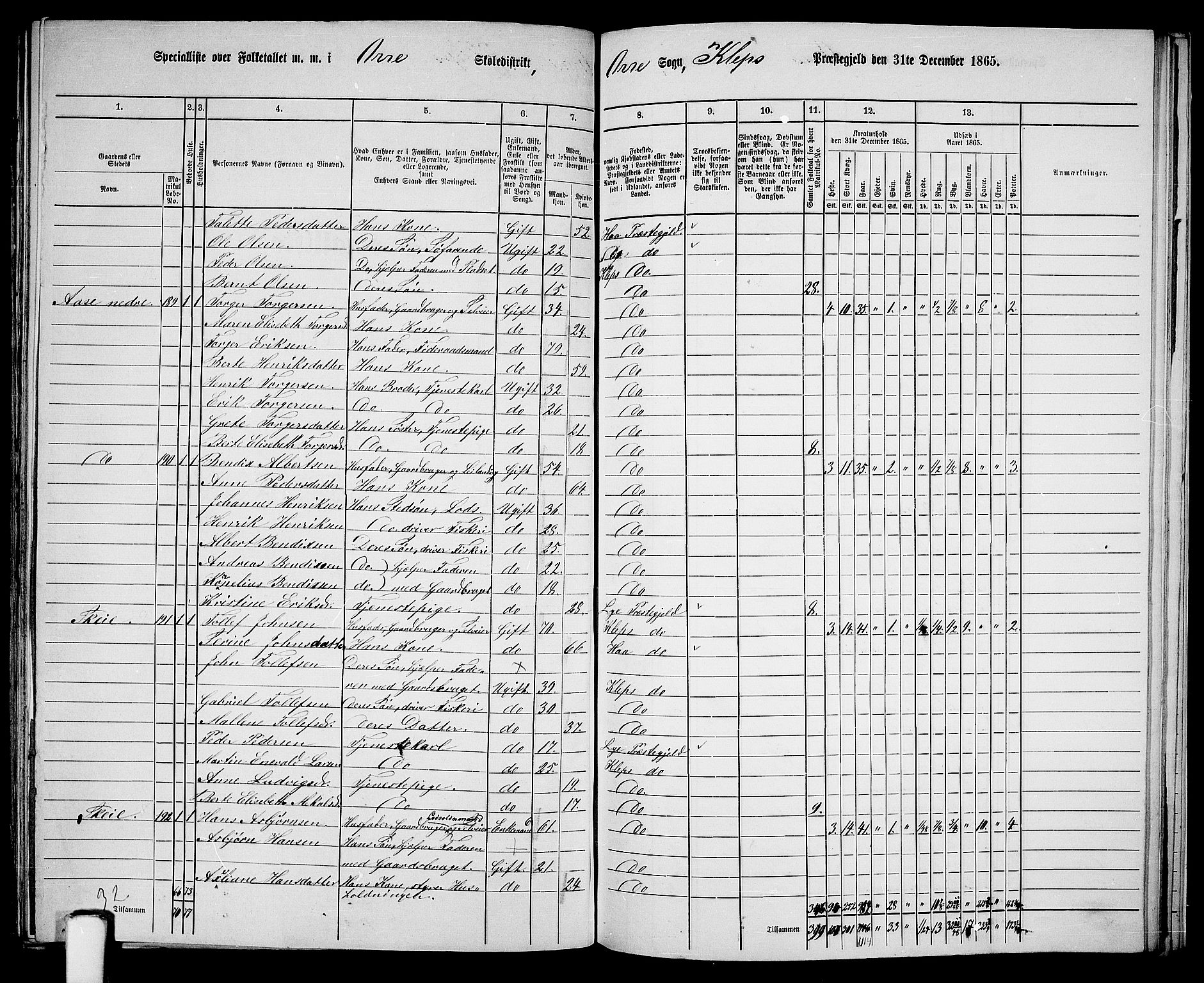 RA, 1865 census for Klepp, 1865, p. 71