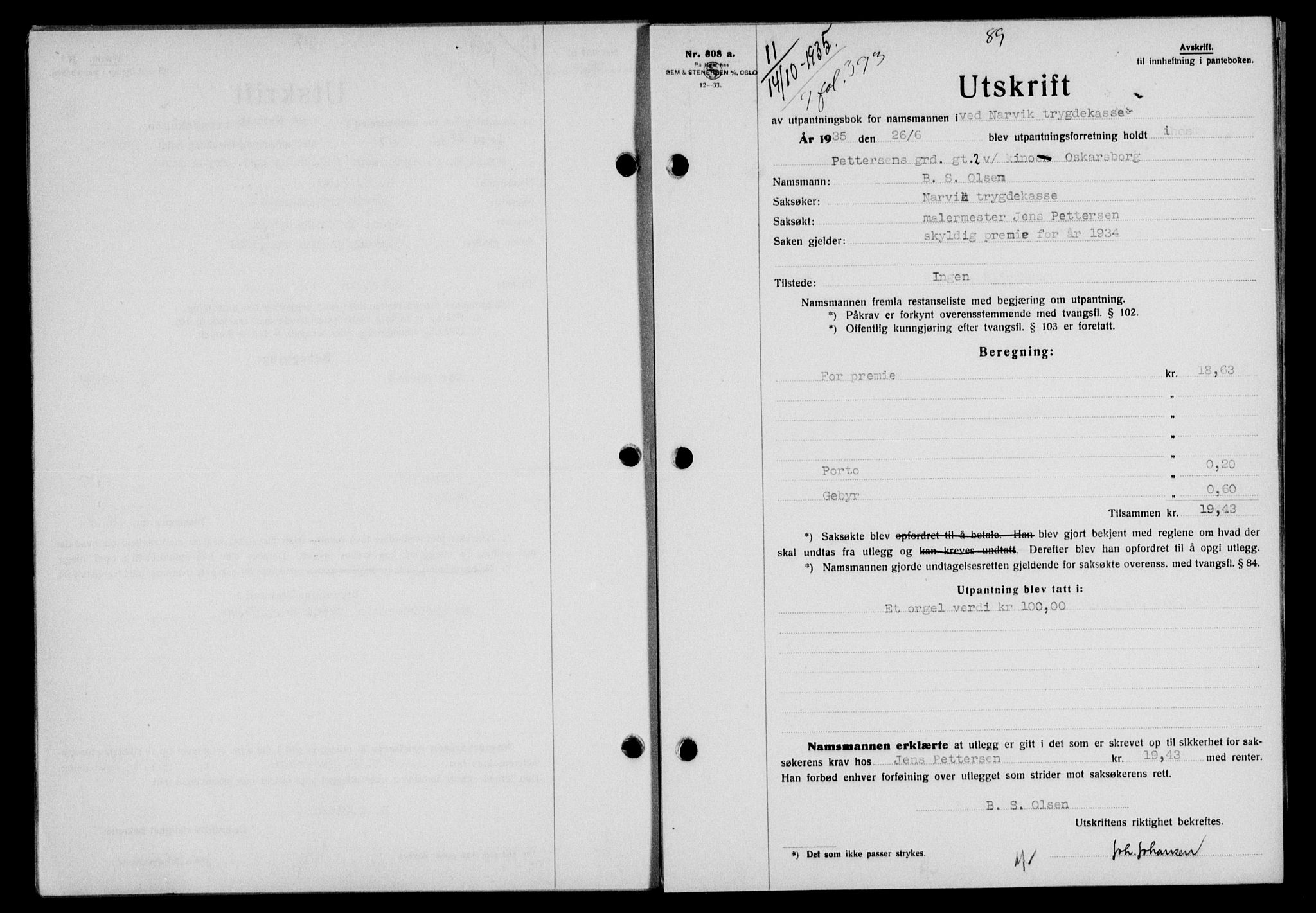 Narvik sorenskriveri, AV/SAT-A-0002/1/2/2C/2Ca/L0011: Mortgage book no. 14, 1935-1937, Deed date: 14.10.1935