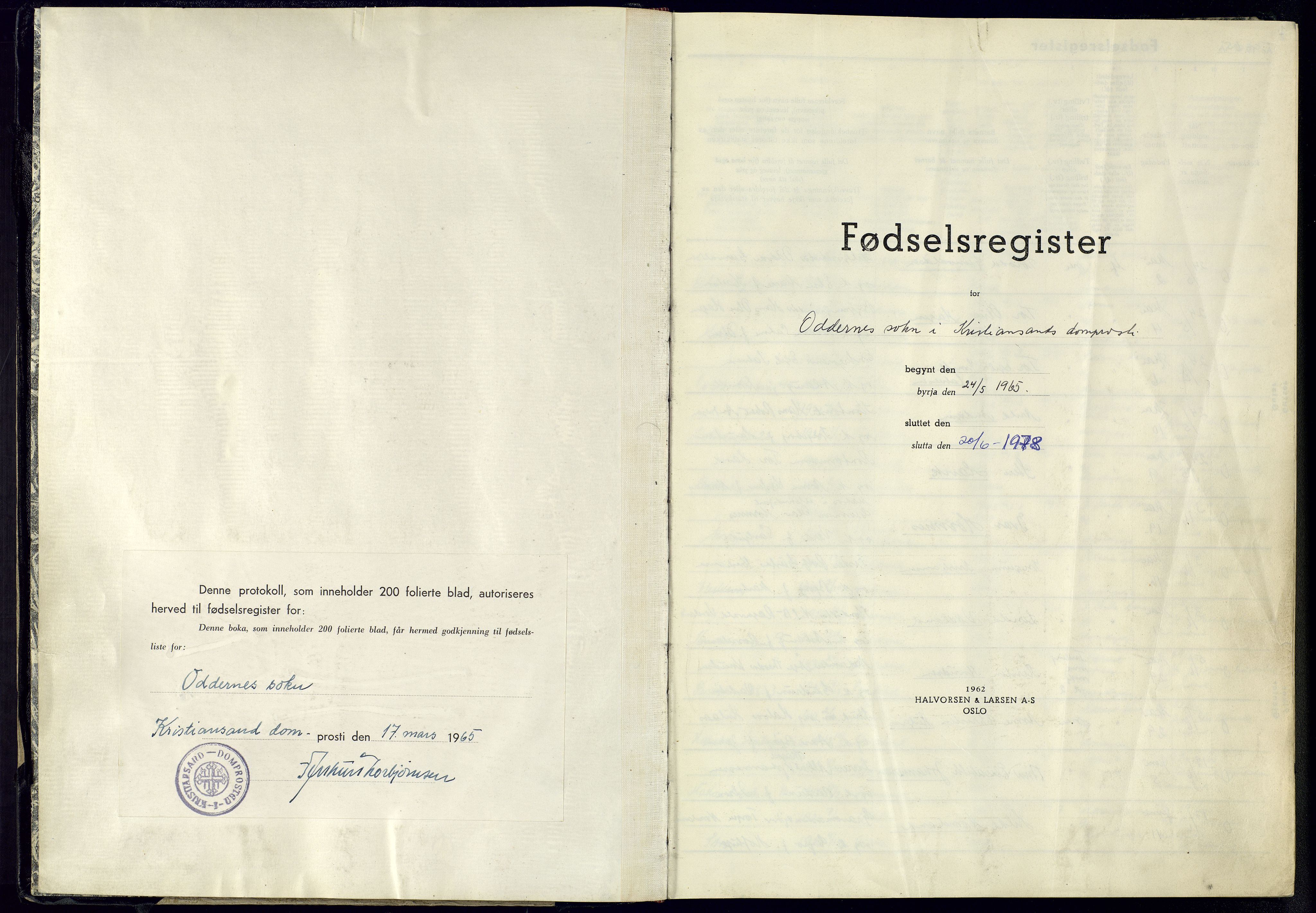 Oddernes sokneprestkontor, AV/SAK-1111-0033/J/Ja/L0004: Birth register no. 4, 1965-1978