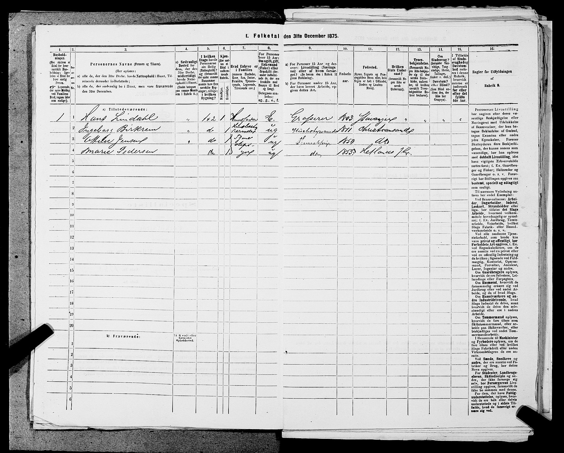 SAST, 1875 census for 1103 Stavanger, 1875, p. 2051