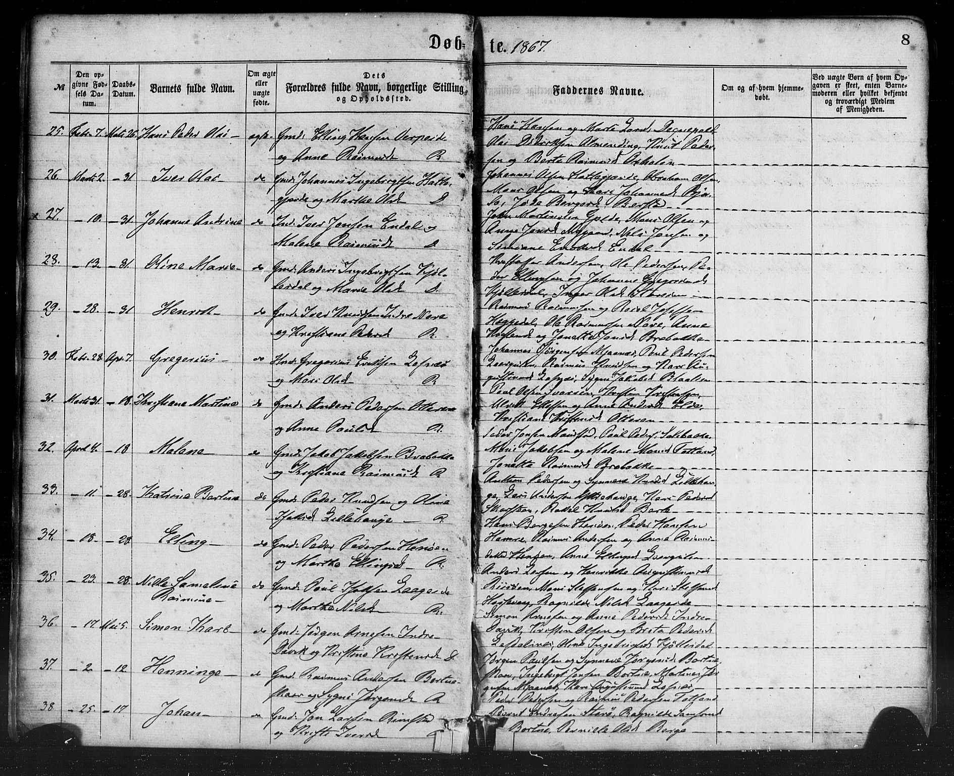 Davik sokneprestembete, AV/SAB-A-79701/H/Haa/Haaa/L0006: Parish register (official) no. A 6, 1867-1881, p. 8