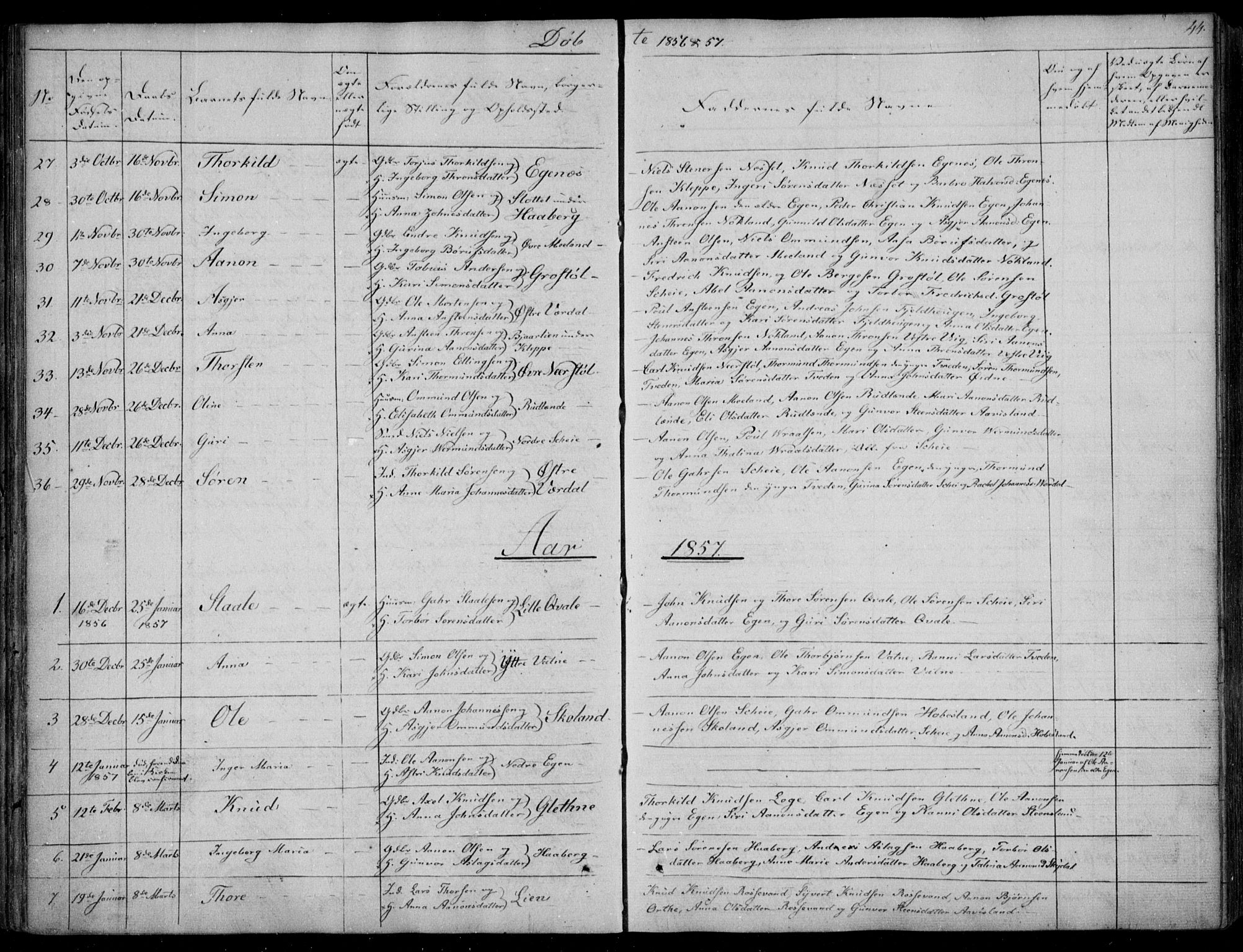 Hægebostad sokneprestkontor, AV/SAK-1111-0024/F/Fa/Fab/L0002: Parish register (official) no. A 2, 1836-1872, p. 44