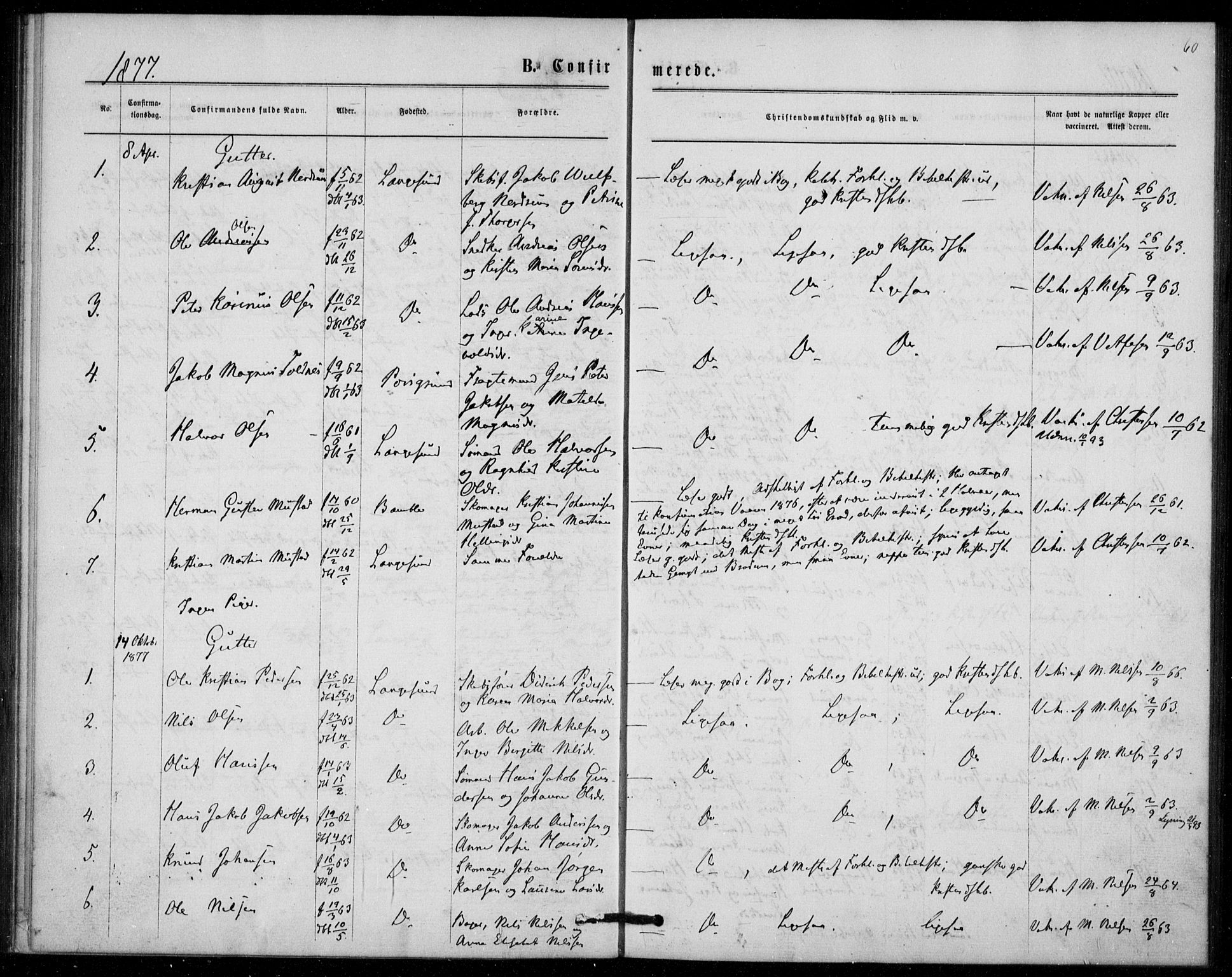Langesund kirkebøker, SAKO/A-280/F/Fa/L0001: Parish register (official) no. 1, 1870-1877, p. 60
