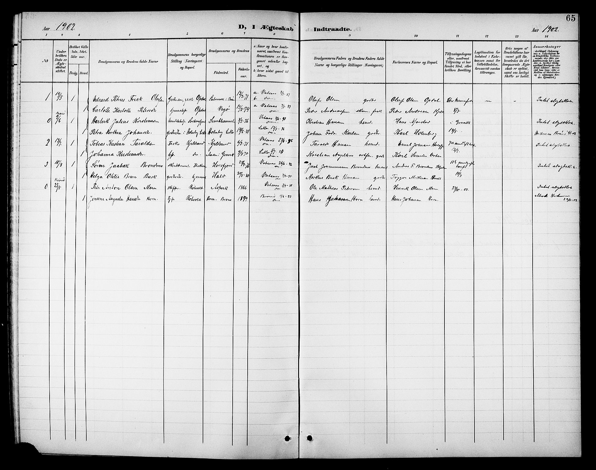 Ministerialprotokoller, klokkerbøker og fødselsregistre - Nordland, AV/SAT-A-1459/811/L0170: Parish register (copy) no. 811C02, 1896-1908, p. 65