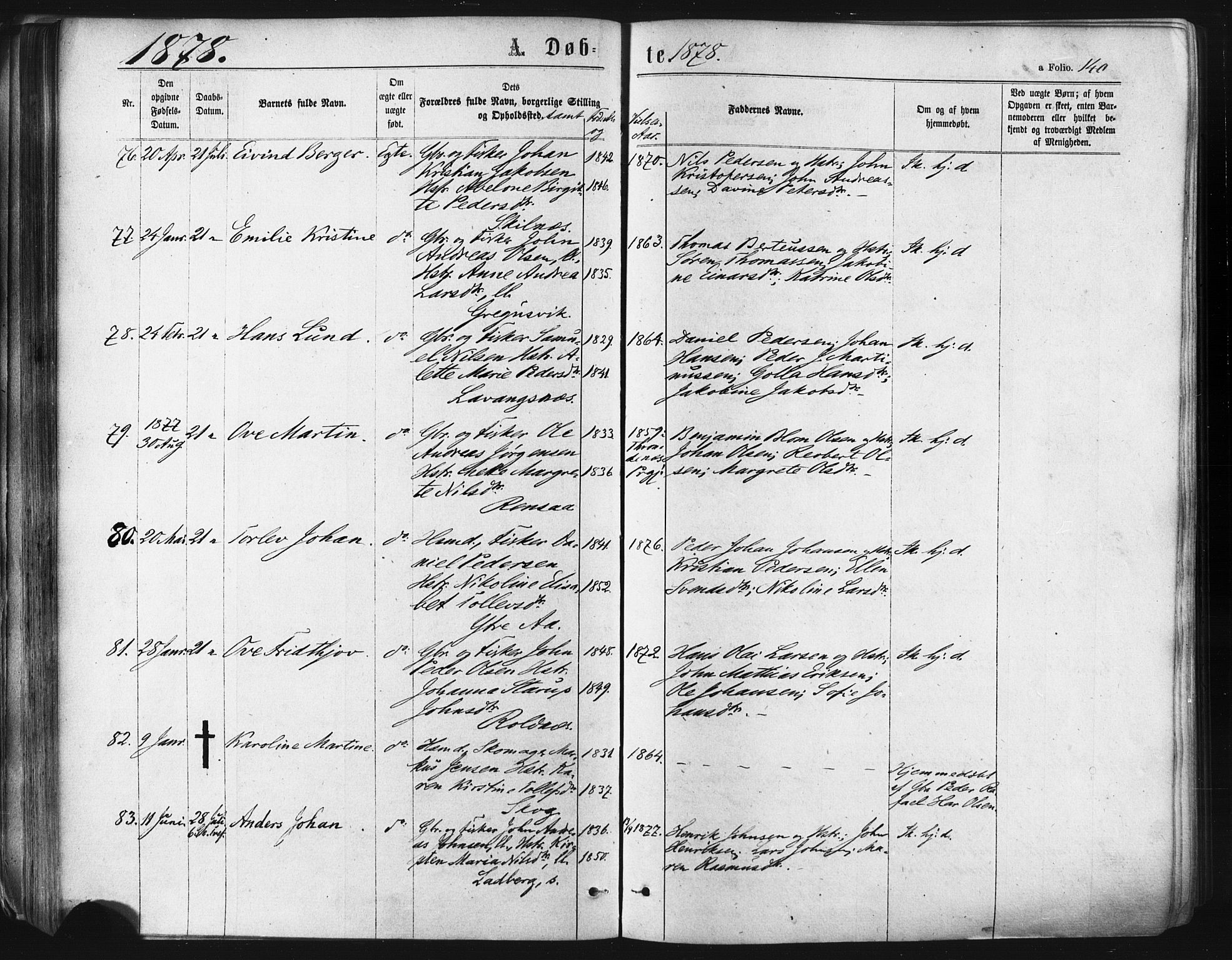 Ibestad sokneprestembete, SATØ/S-0077/H/Ha/Haa/L0010kirke: Parish register (official) no. 10, 1869-1879, p. 140