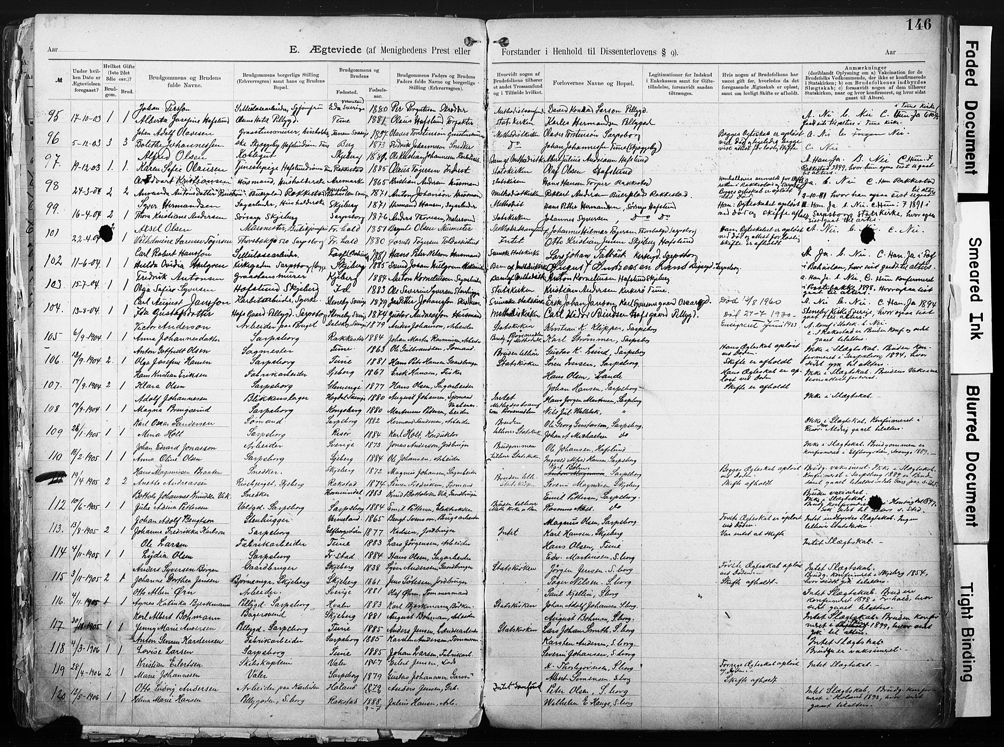 Sarpsborg metodistkirke, SAO/PAO-0233/A/L0004: Dissenter register no. 4, 1892-1923, p. 146