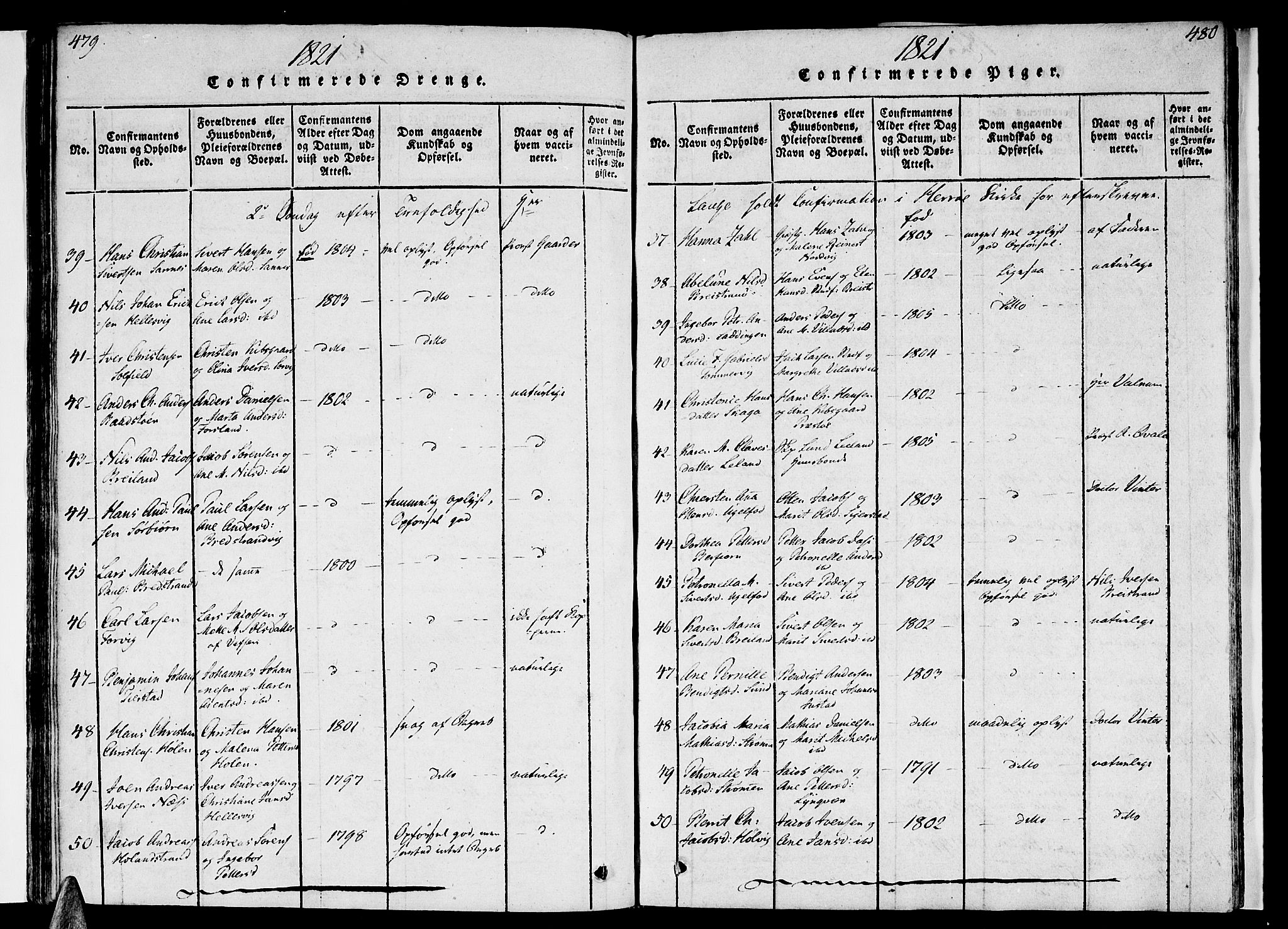 Ministerialprotokoller, klokkerbøker og fødselsregistre - Nordland, SAT/A-1459/830/L0445: Parish register (official) no. 830A09, 1820-1830, p. 479-480