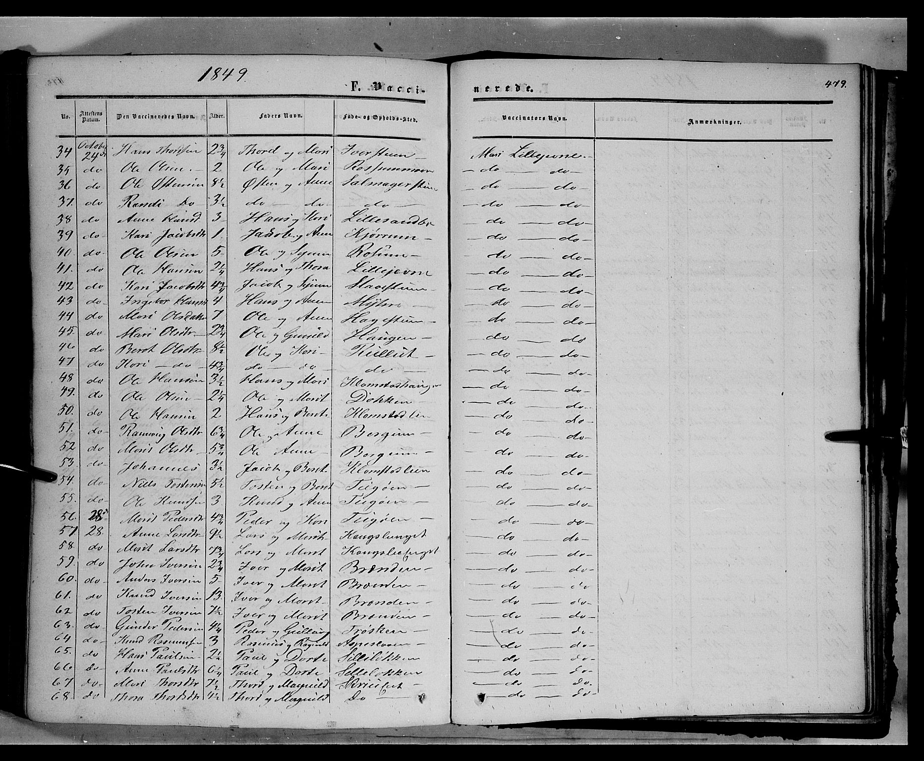 Sør-Fron prestekontor, SAH/PREST-010/H/Ha/Haa/L0001: Parish register (official) no. 1, 1849-1863, p. 479