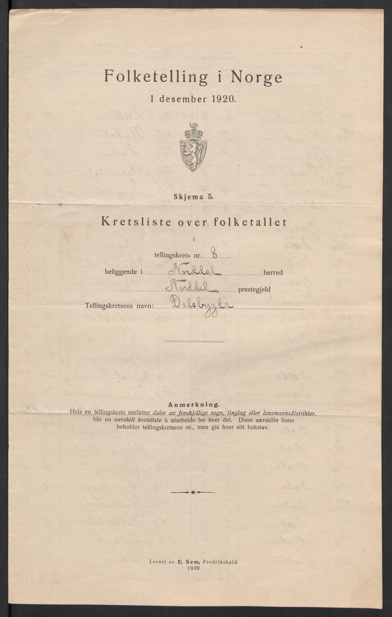 SAT, 1920 census for Norddal, 1920, p. 27