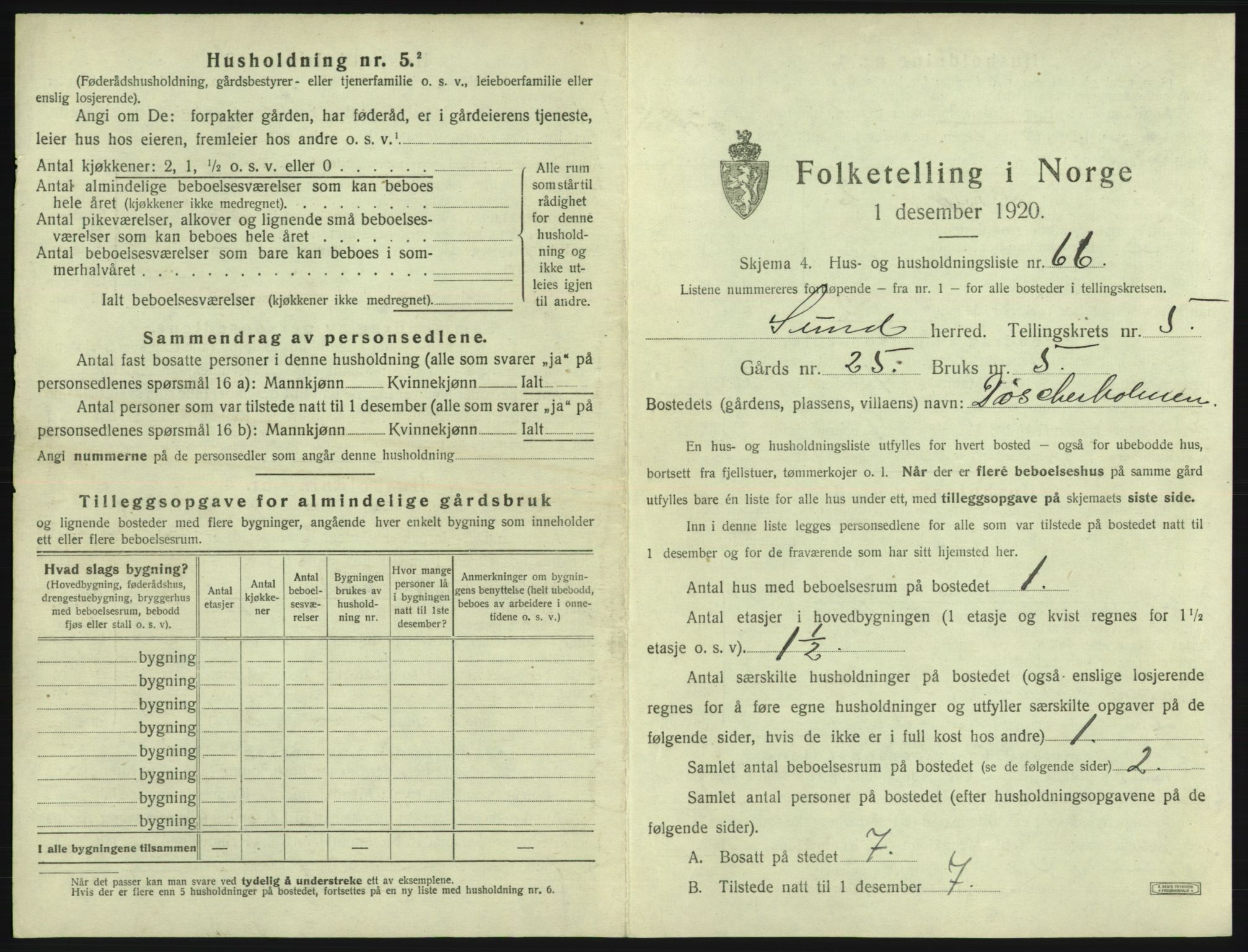 SAB, 1920 census for Sund, 1920, p. 500