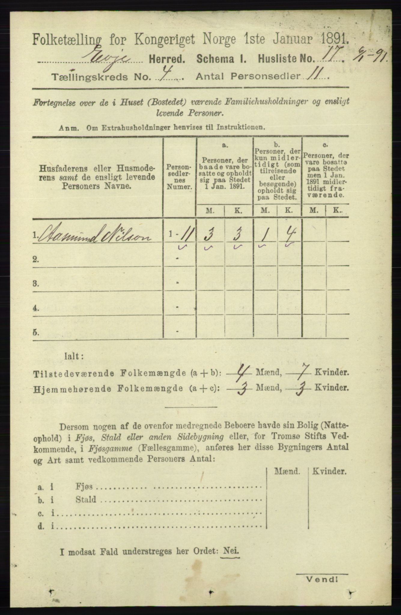 RA, 1891 census for 0937 Evje, 1891, p. 941