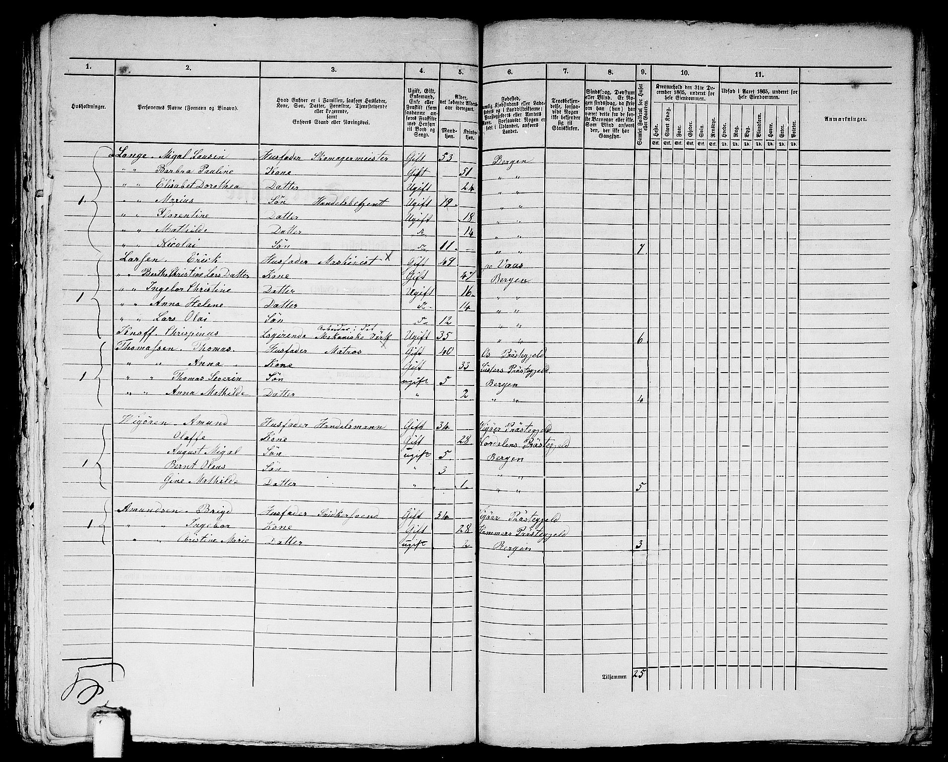 RA, 1865 census for Bergen, 1865, p. 2027