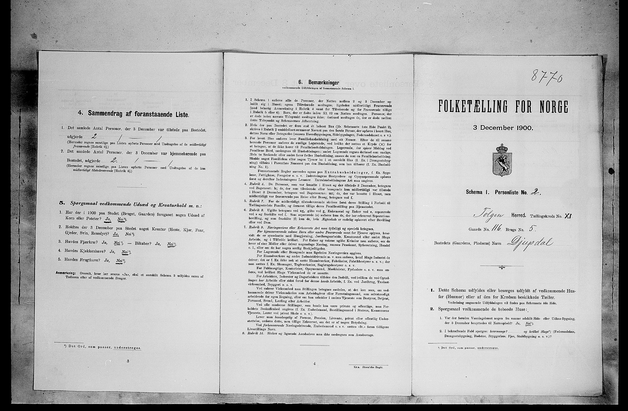 SAH, 1900 census for Tolga, 1900, p. 949