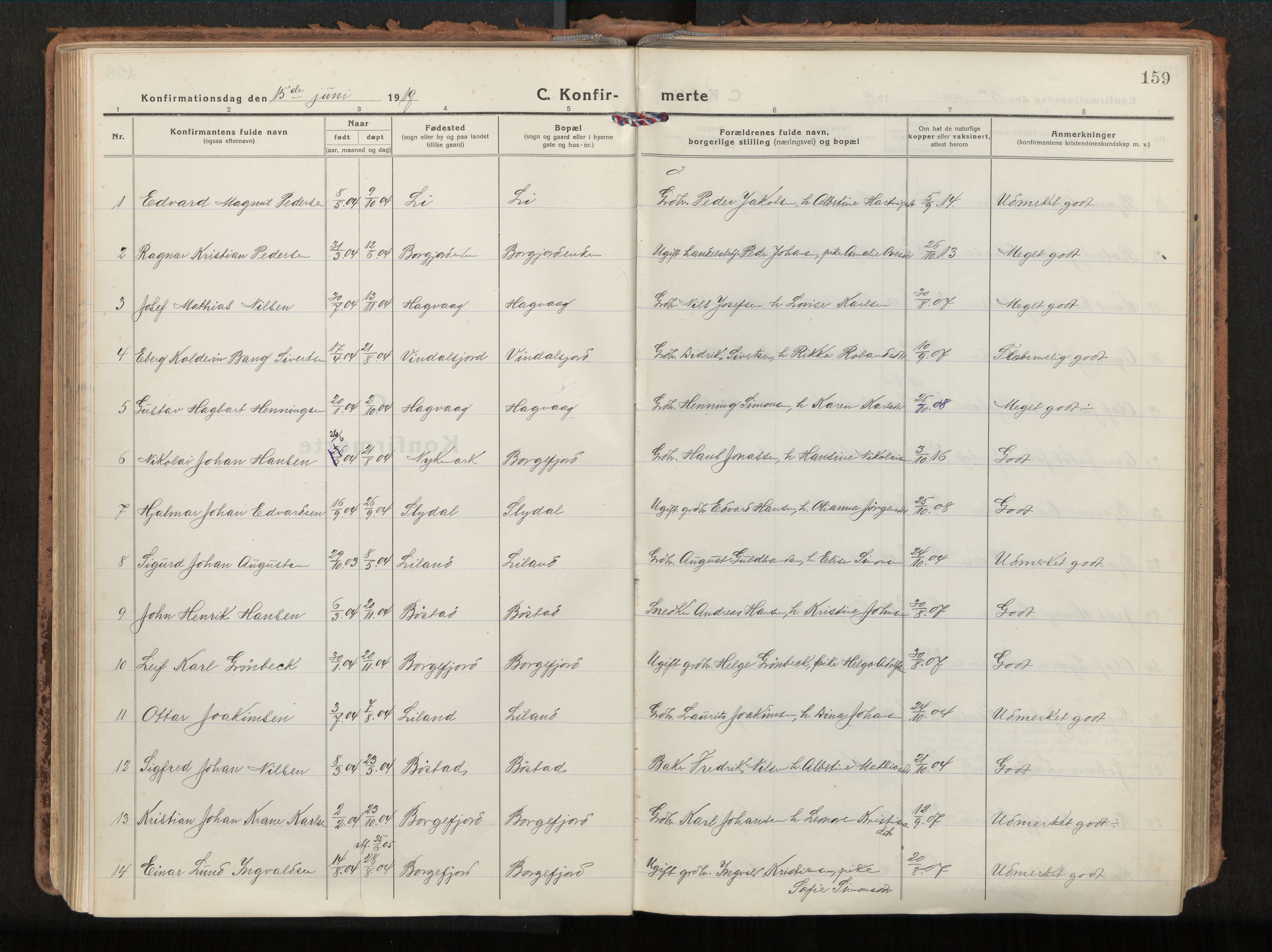 Ministerialprotokoller, klokkerbøker og fødselsregistre - Nordland, SAT/A-1459/880/L1136: Parish register (official) no. 880A10, 1919-1927, p. 159