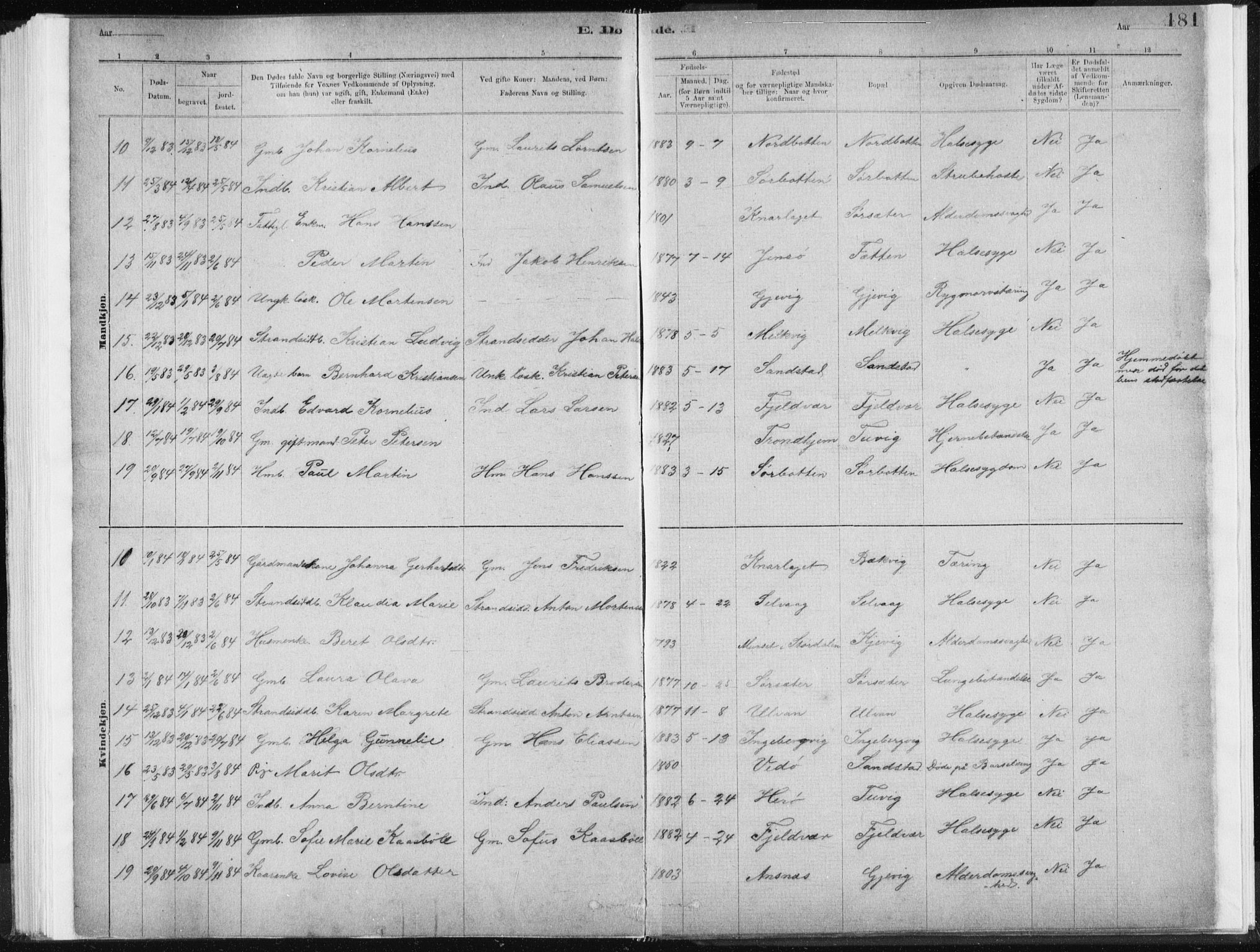 Ministerialprotokoller, klokkerbøker og fødselsregistre - Sør-Trøndelag, AV/SAT-A-1456/637/L0558: Parish register (official) no. 637A01, 1882-1899, p. 181