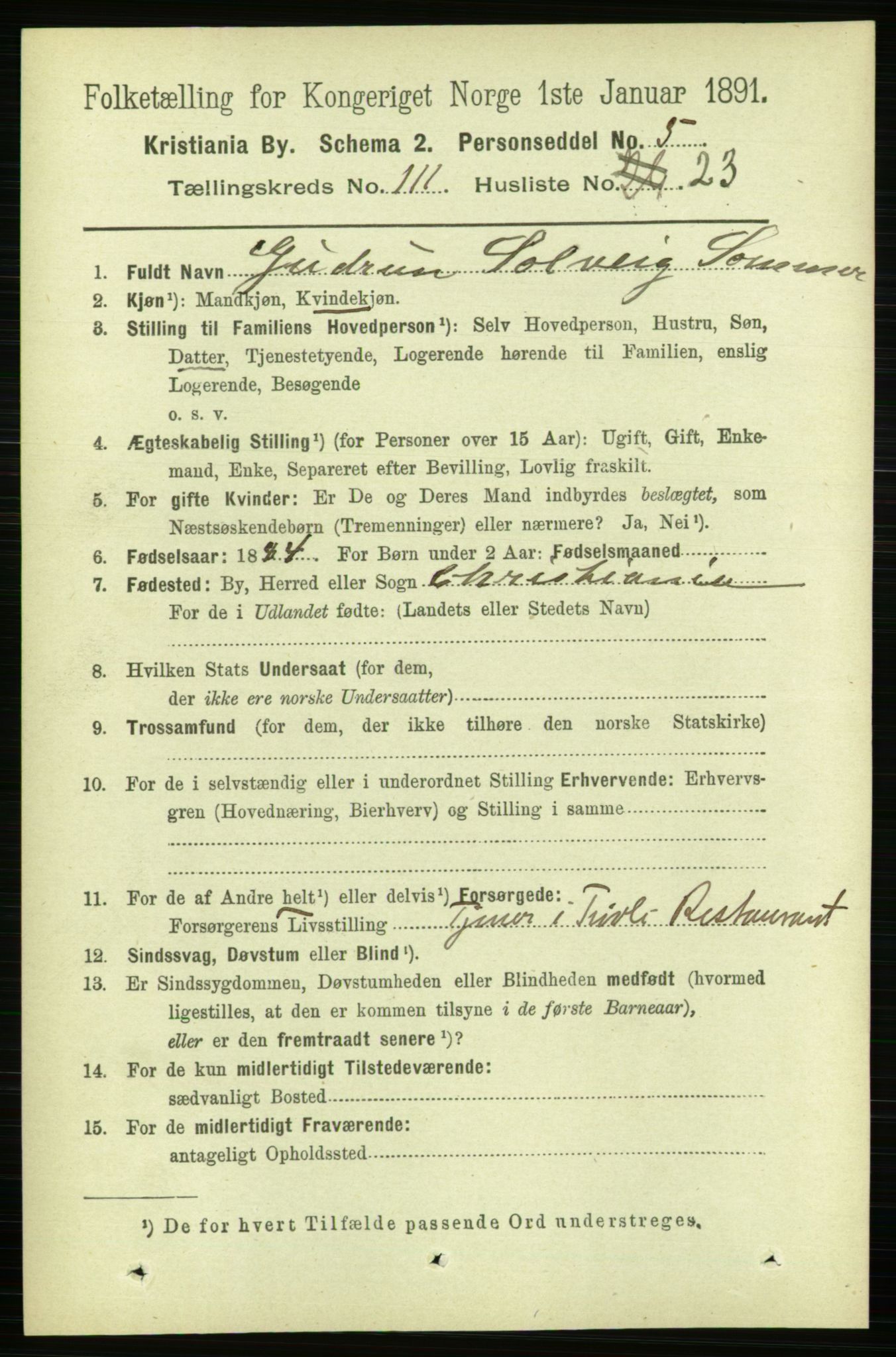RA, 1891 census for 0301 Kristiania, 1891, p. 58405