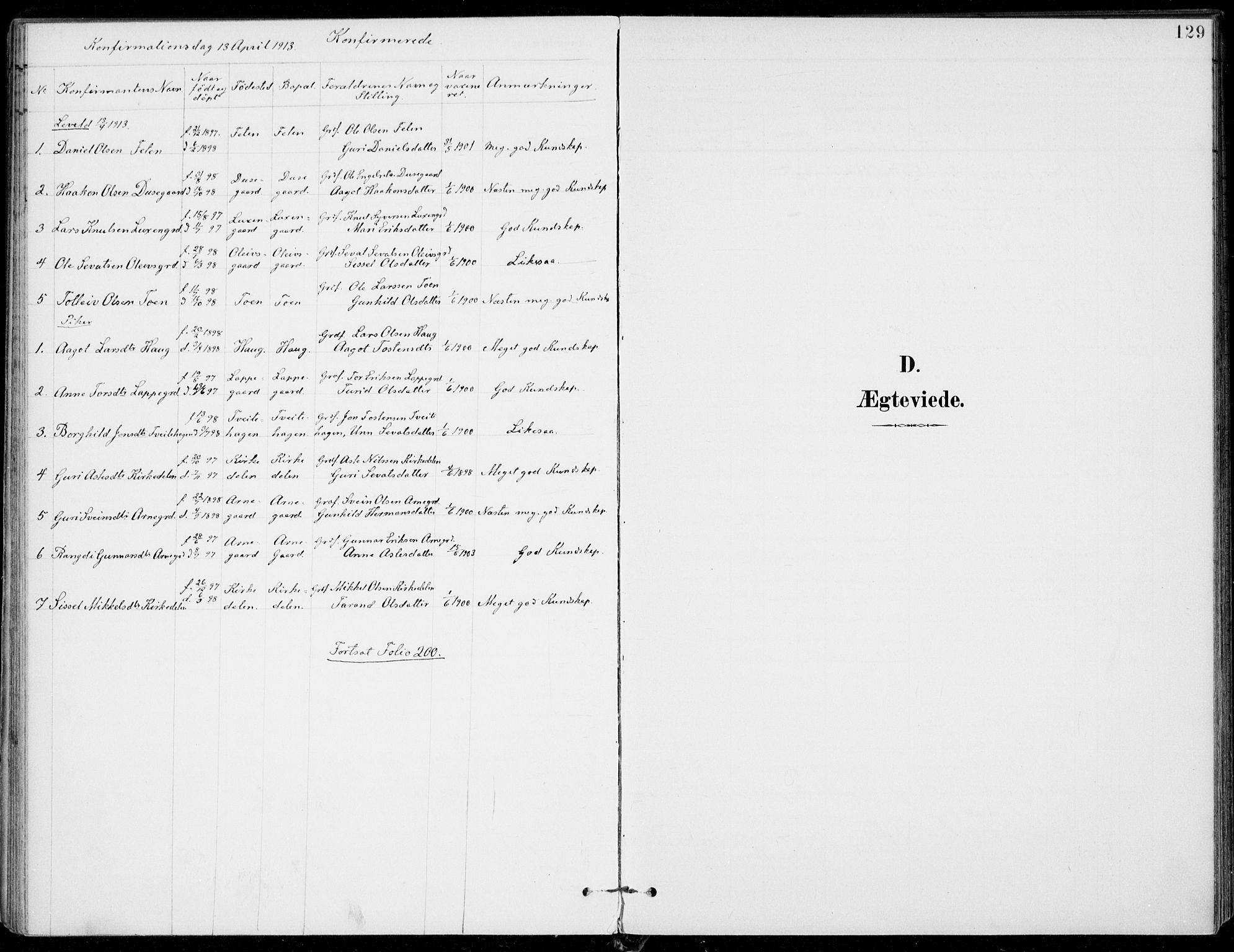 Ål kirkebøker, SAKO/A-249/F/Fa/L0009: Parish register (official) no. I 9, 1897-1915, p. 129
