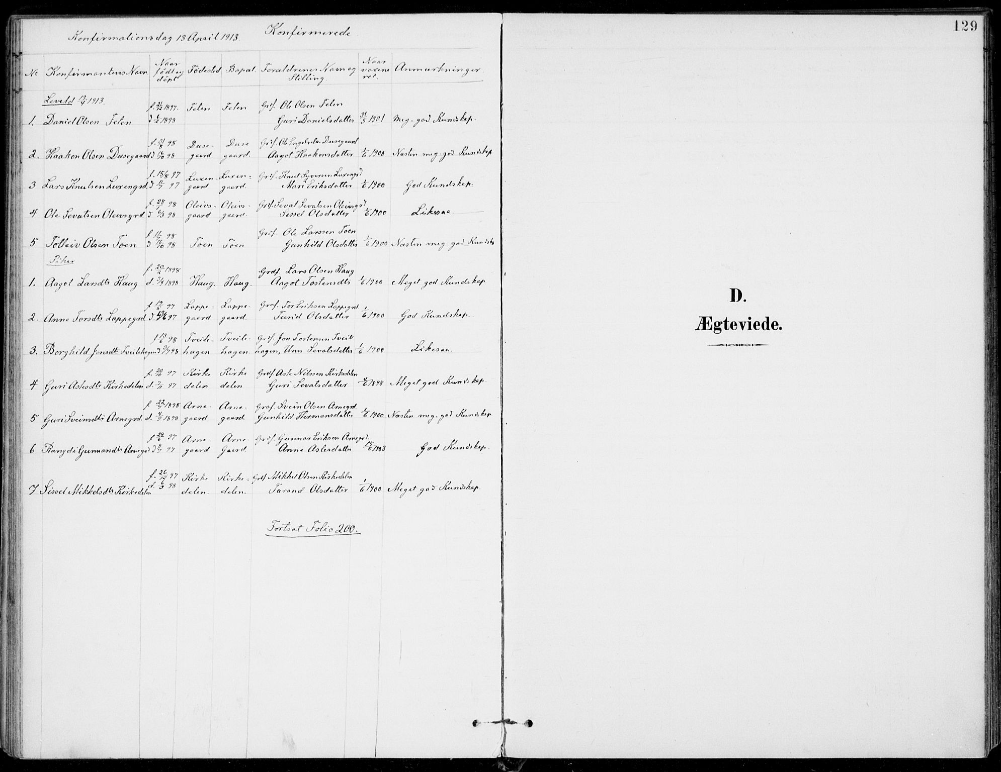 Ål kirkebøker, AV/SAKO-A-249/F/Fa/L0009: Parish register (official) no. I 9, 1897-1915, p. 129