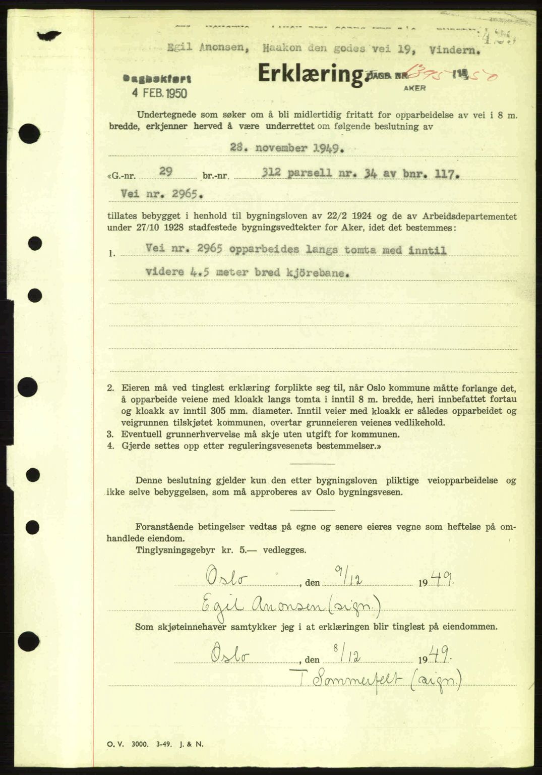 Oslo byskriverembete, AV/SAO-A-10227/G/Gb/Gbd/Gbda/L0017: Mortgage book no. A215, 1949-1950, Diary no: : 1395/1950