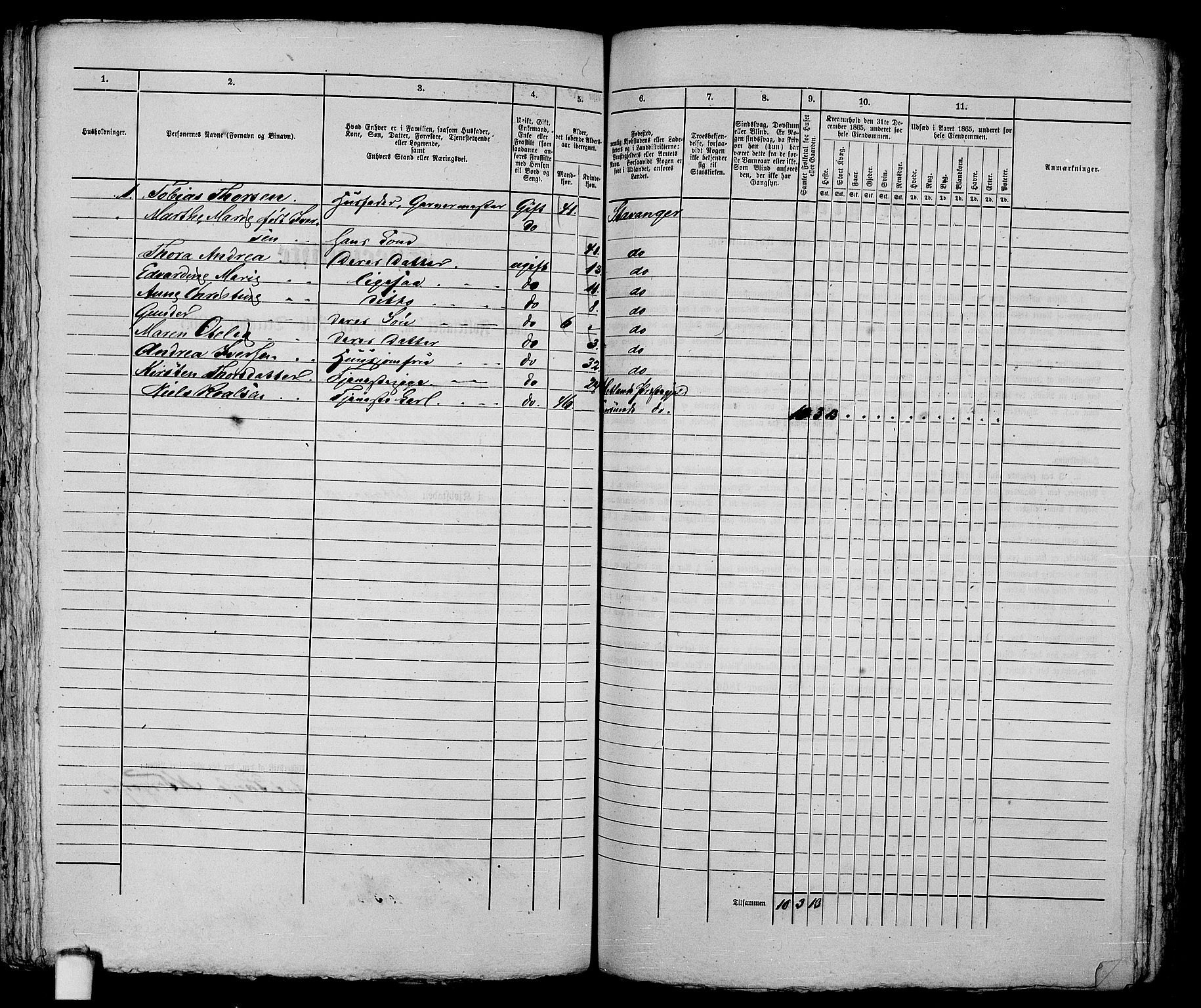 RA, 1865 census for Stavanger, 1865, p. 288