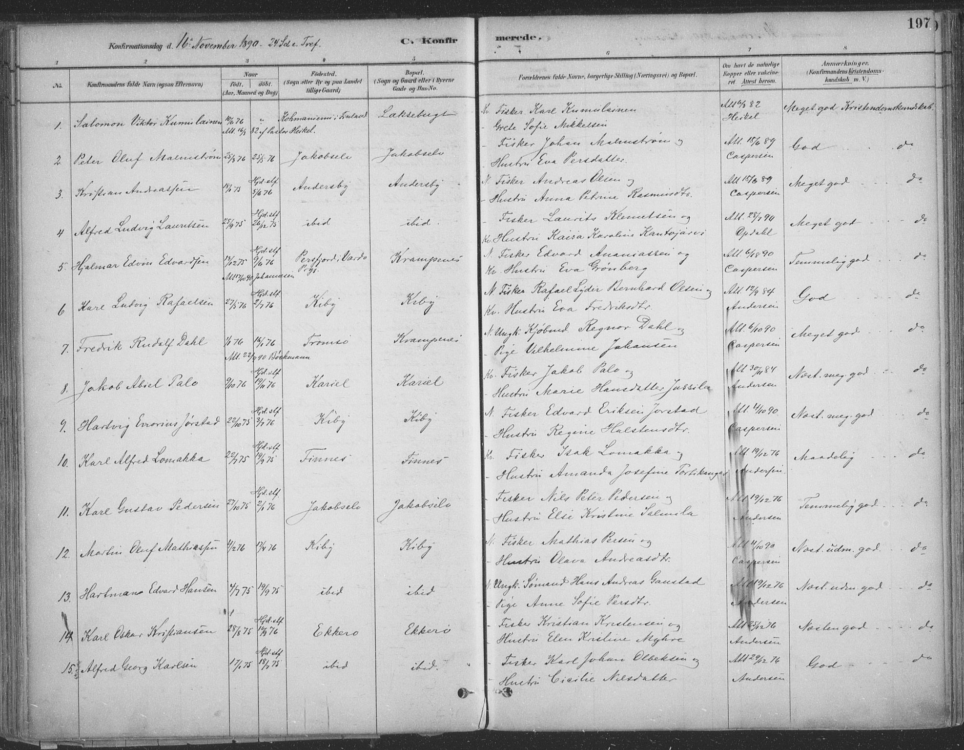 Vadsø sokneprestkontor, SATØ/S-1325/H/Ha/L0009kirke: Parish register (official) no. 9, 1881-1917, p. 197
