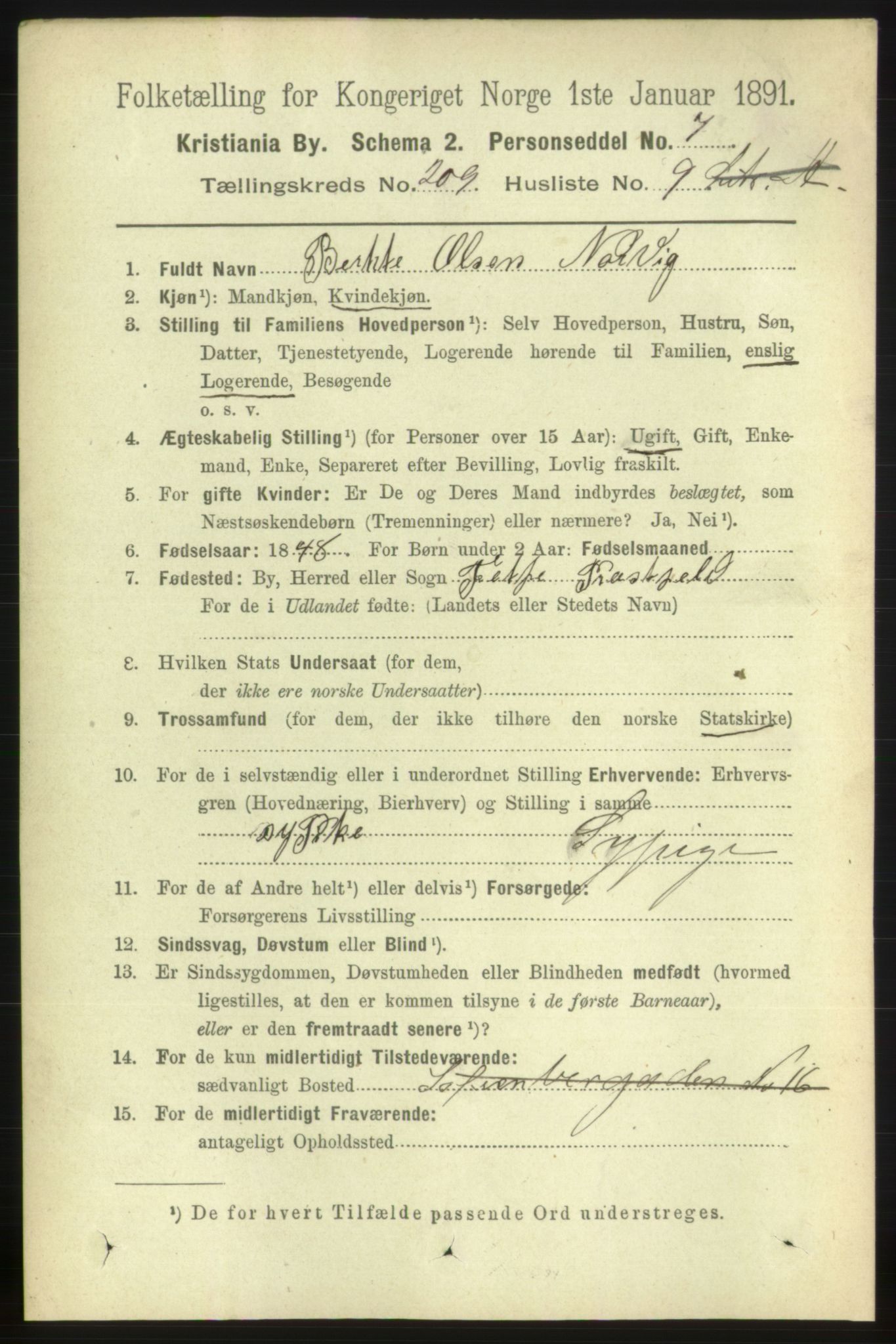 RA, 1891 census for 0301 Kristiania, 1891, p. 125295