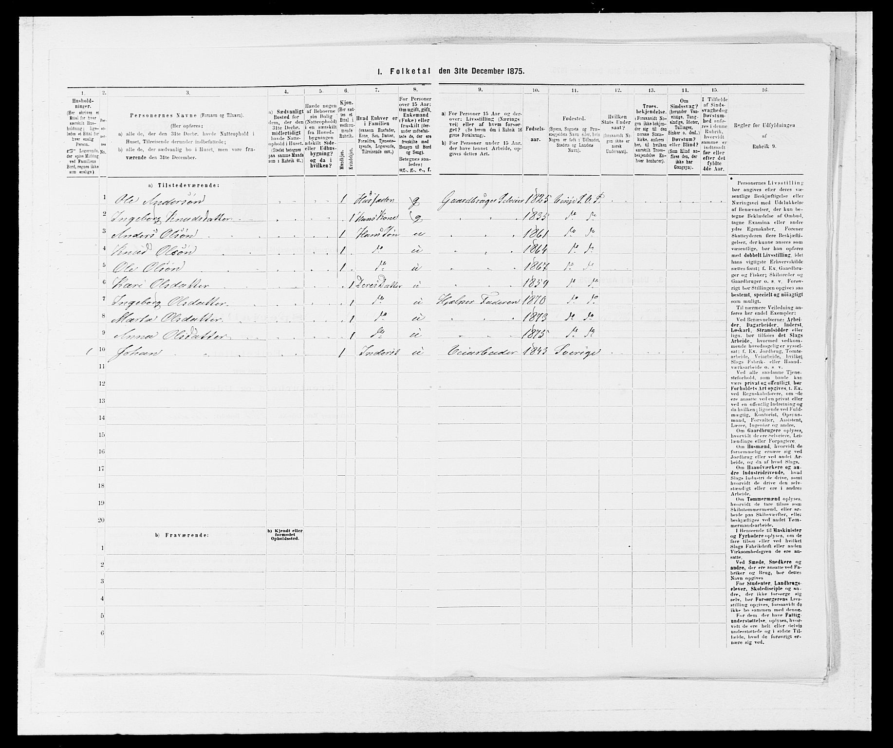 SAB, 1875 census for 1236P Vossestrand, 1875, p. 334