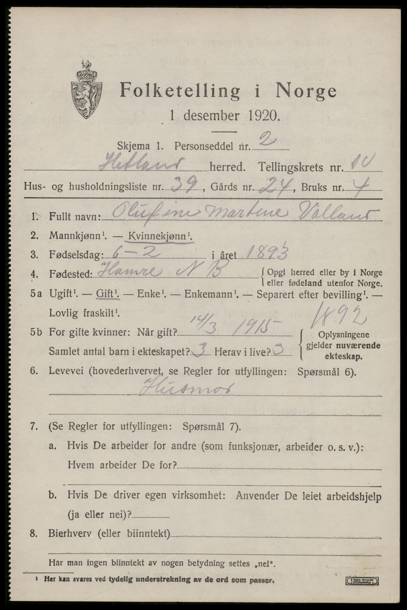 SAST, 1920 census for Hetland, 1920, p. 19413