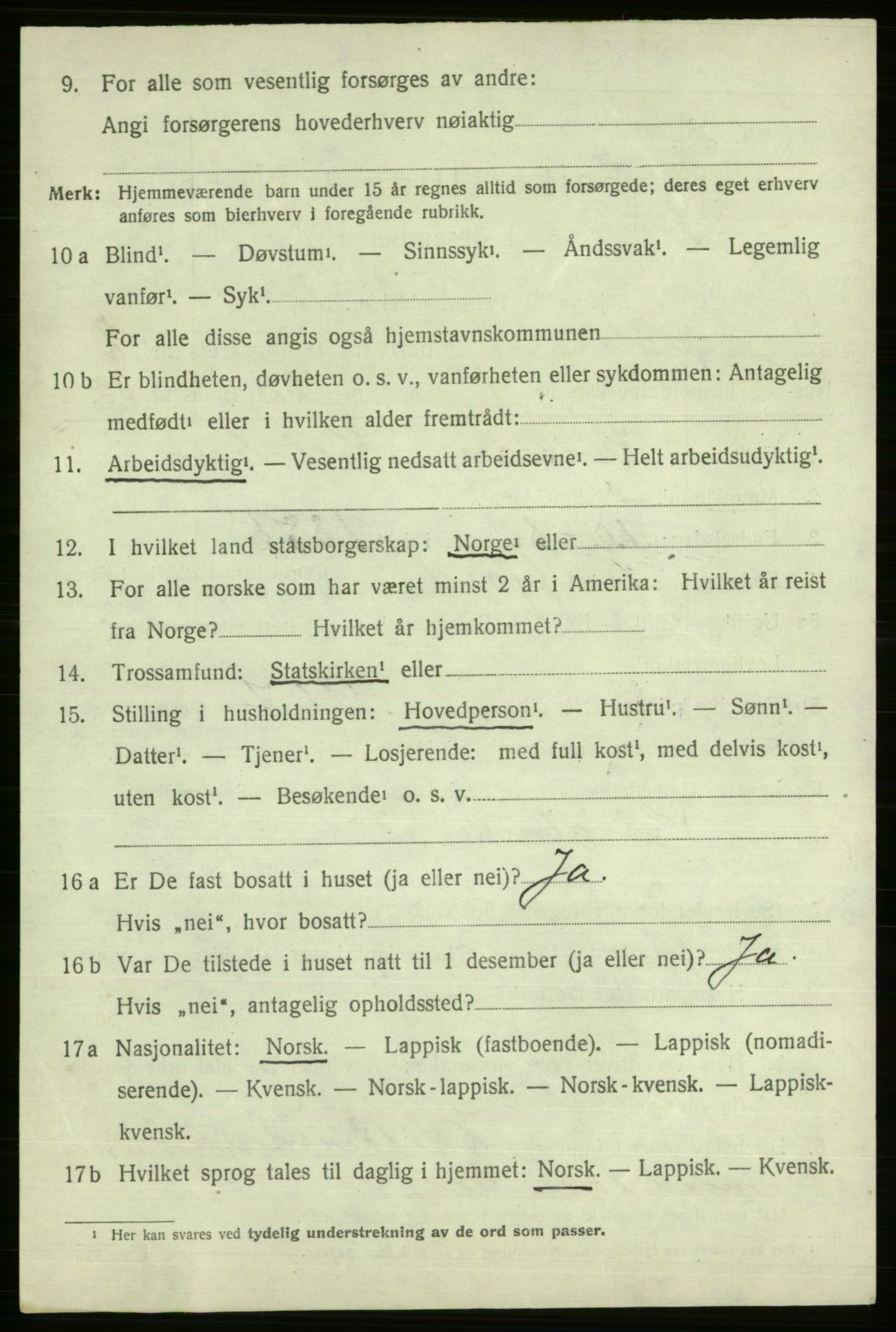 SATØ, 1920 census for Alta, 1920, p. 1988