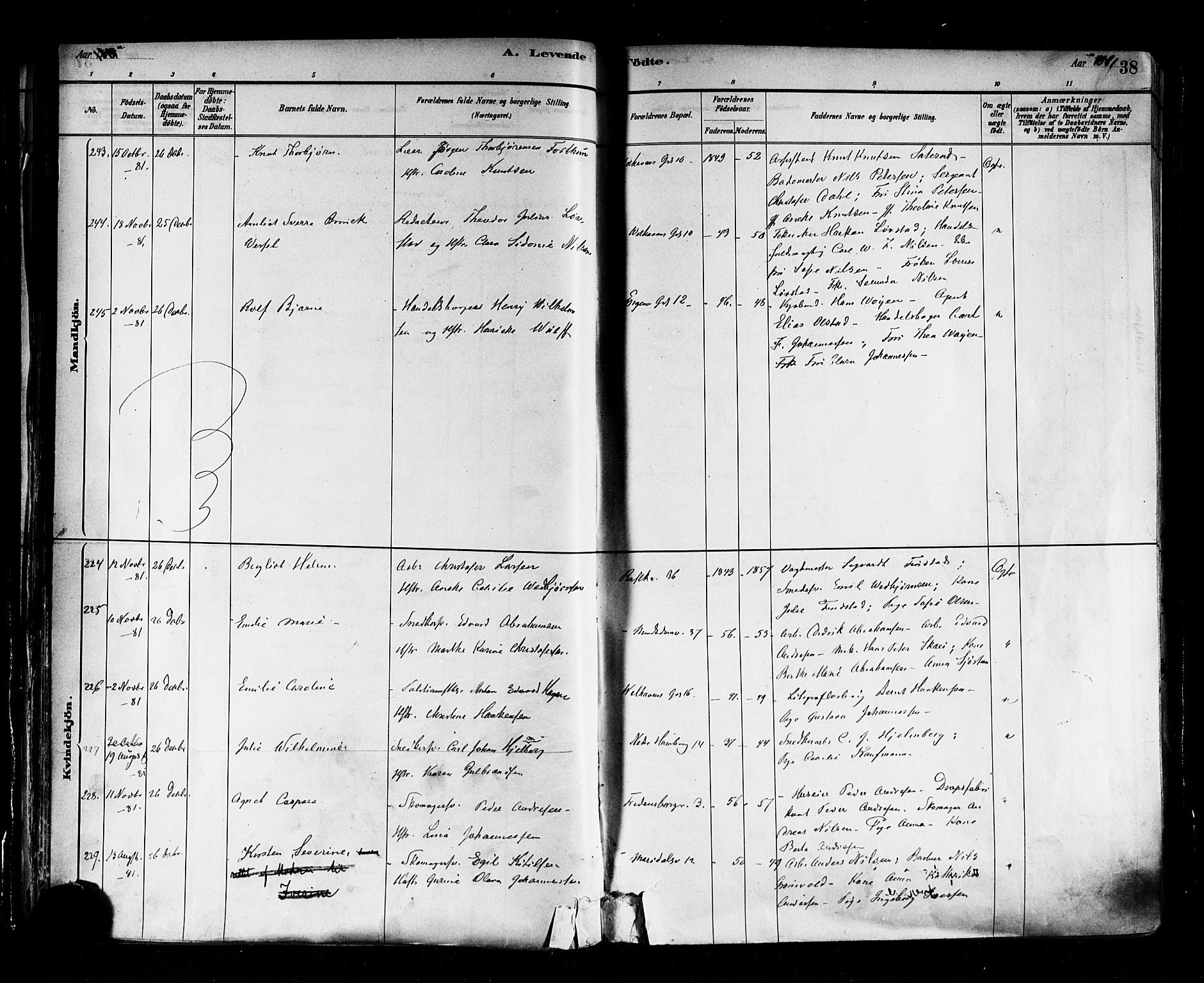 Trefoldighet prestekontor Kirkebøker, AV/SAO-A-10882/F/Fa/L0005: Parish register (official) no. I 5, 1881-1891, p. 38