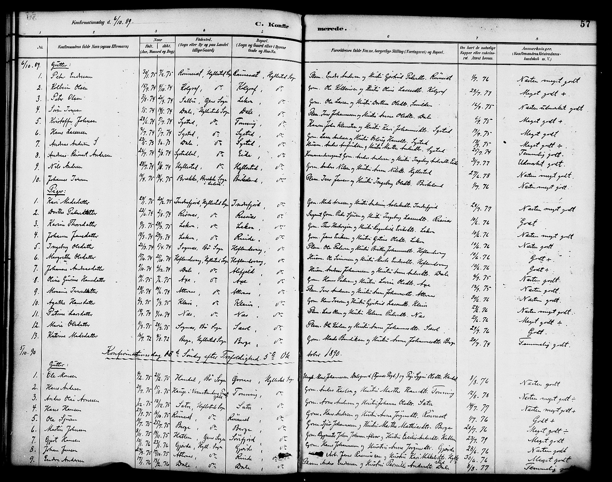 Hyllestad sokneprestembete, SAB/A-80401: Parish register (official) no. B 1, 1886-1904, p. 57
