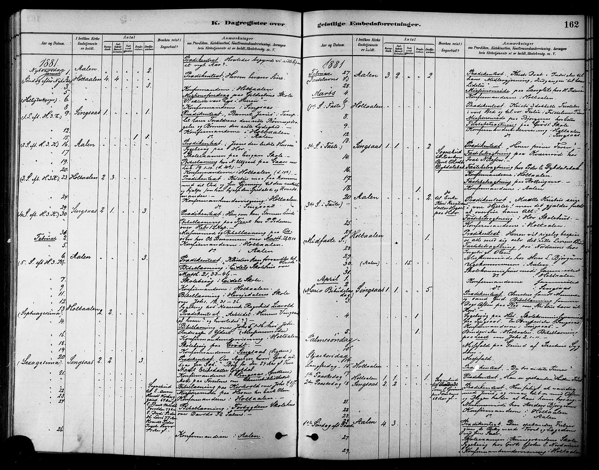 Ministerialprotokoller, klokkerbøker og fødselsregistre - Sør-Trøndelag, SAT/A-1456/685/L0972: Parish register (official) no. 685A09, 1879-1890, p. 162