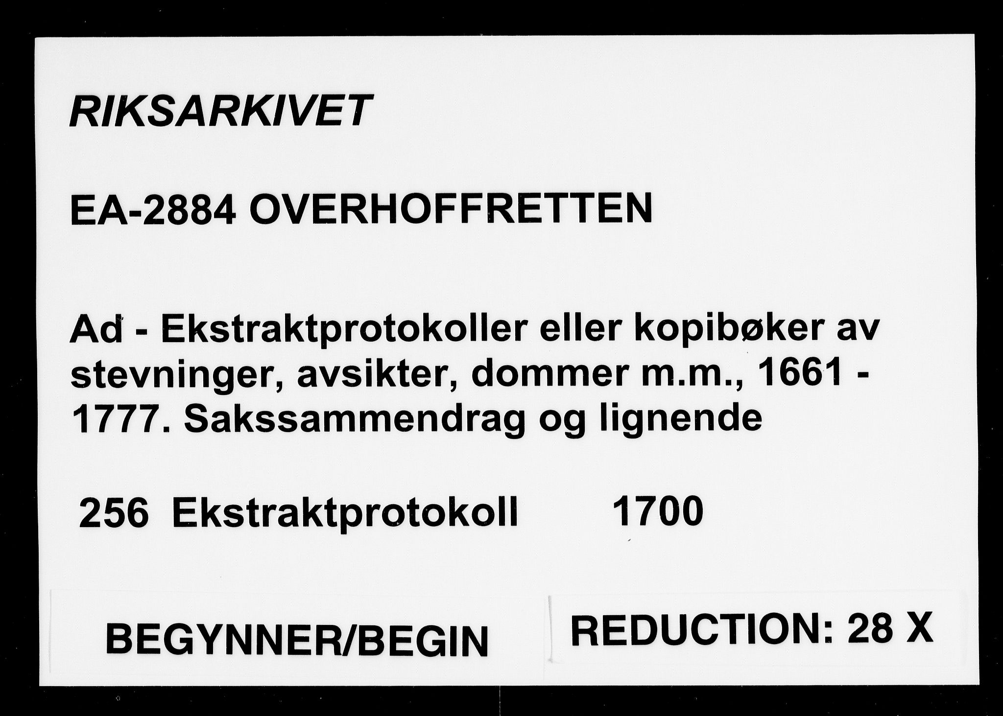 Overhoffretten 1667-1797, RA/EA-2884/Ad/L0256: Ekstraktprotokoll, 1700