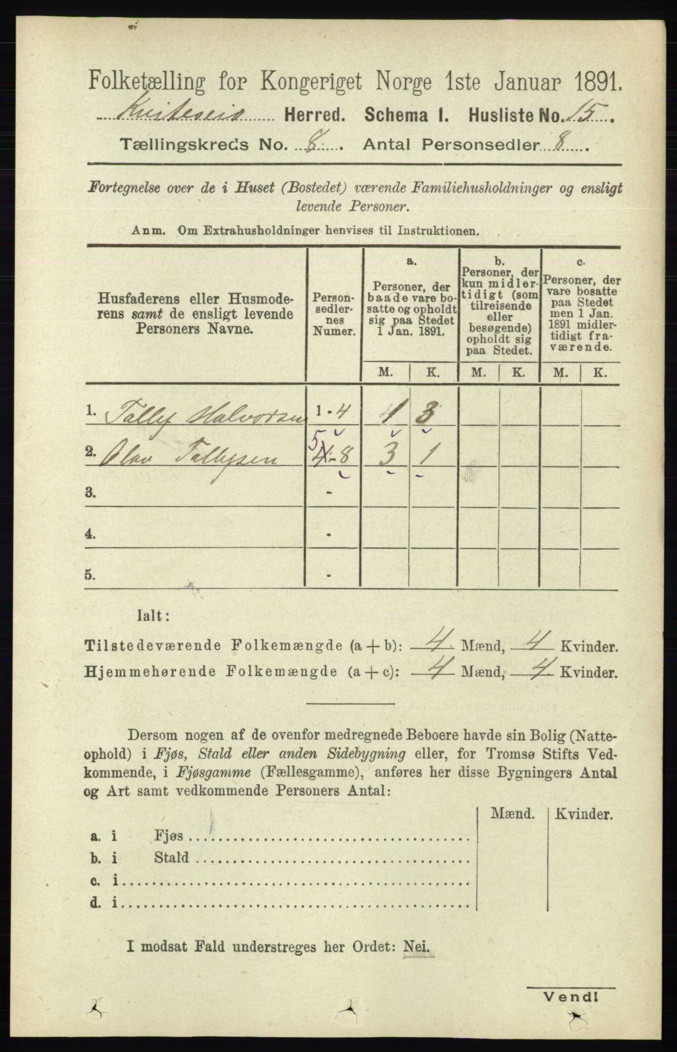 RA, 1891 census for 0829 Kviteseid, 1891, p. 1563