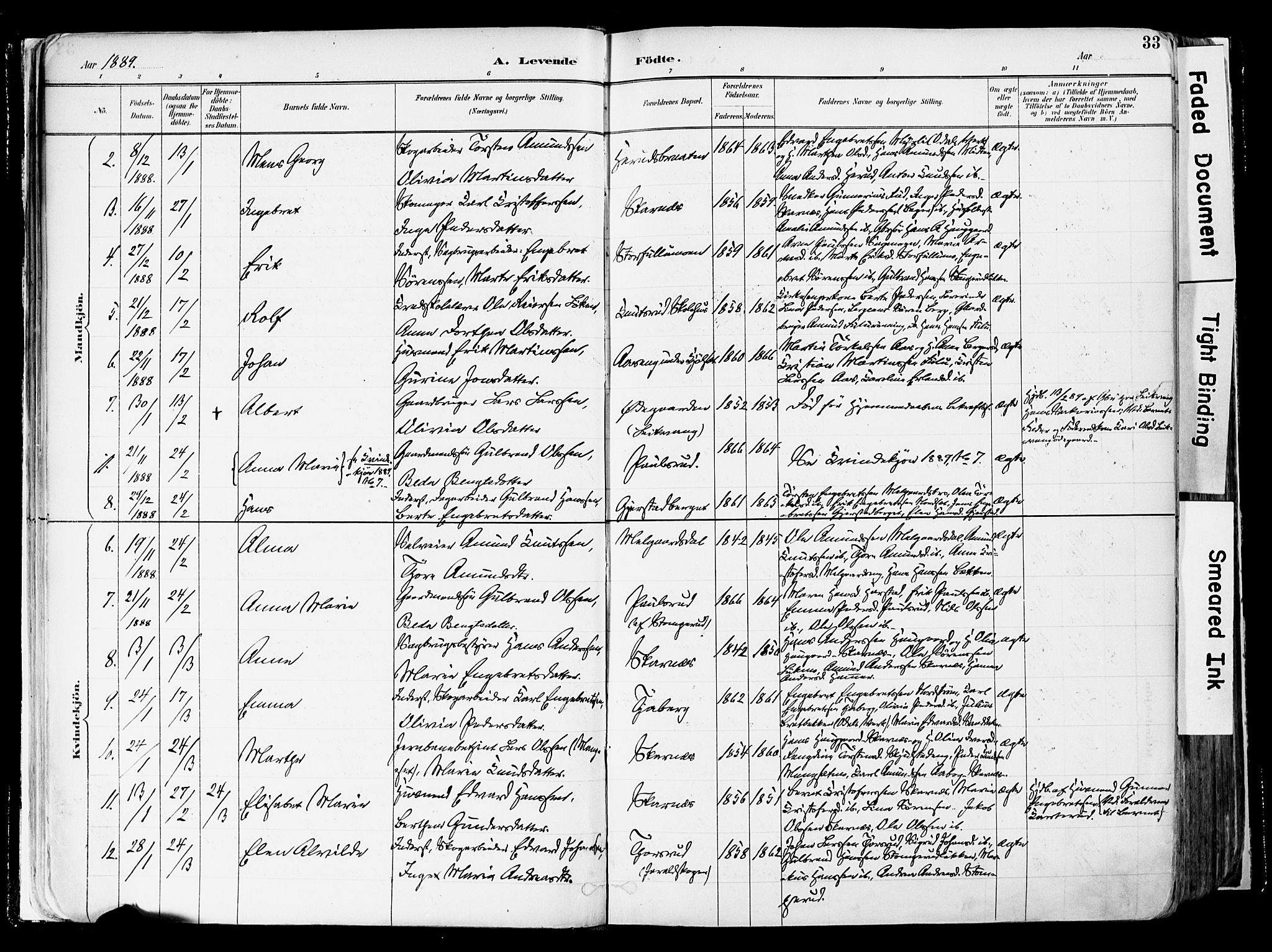Sør-Odal prestekontor, AV/SAH-PREST-030/H/Ha/Haa/L0006: Parish register (official) no. 6, 1886-1931, p. 33