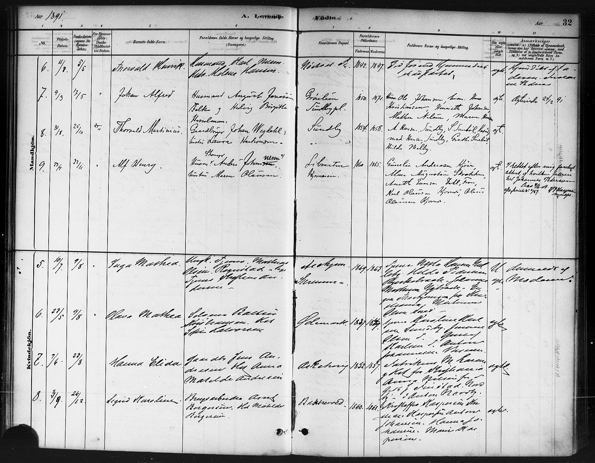 Ås prestekontor Kirkebøker, SAO/A-10894/F/Fb/L0001: Parish register (official) no. II 1, 1881-1895, p. 32